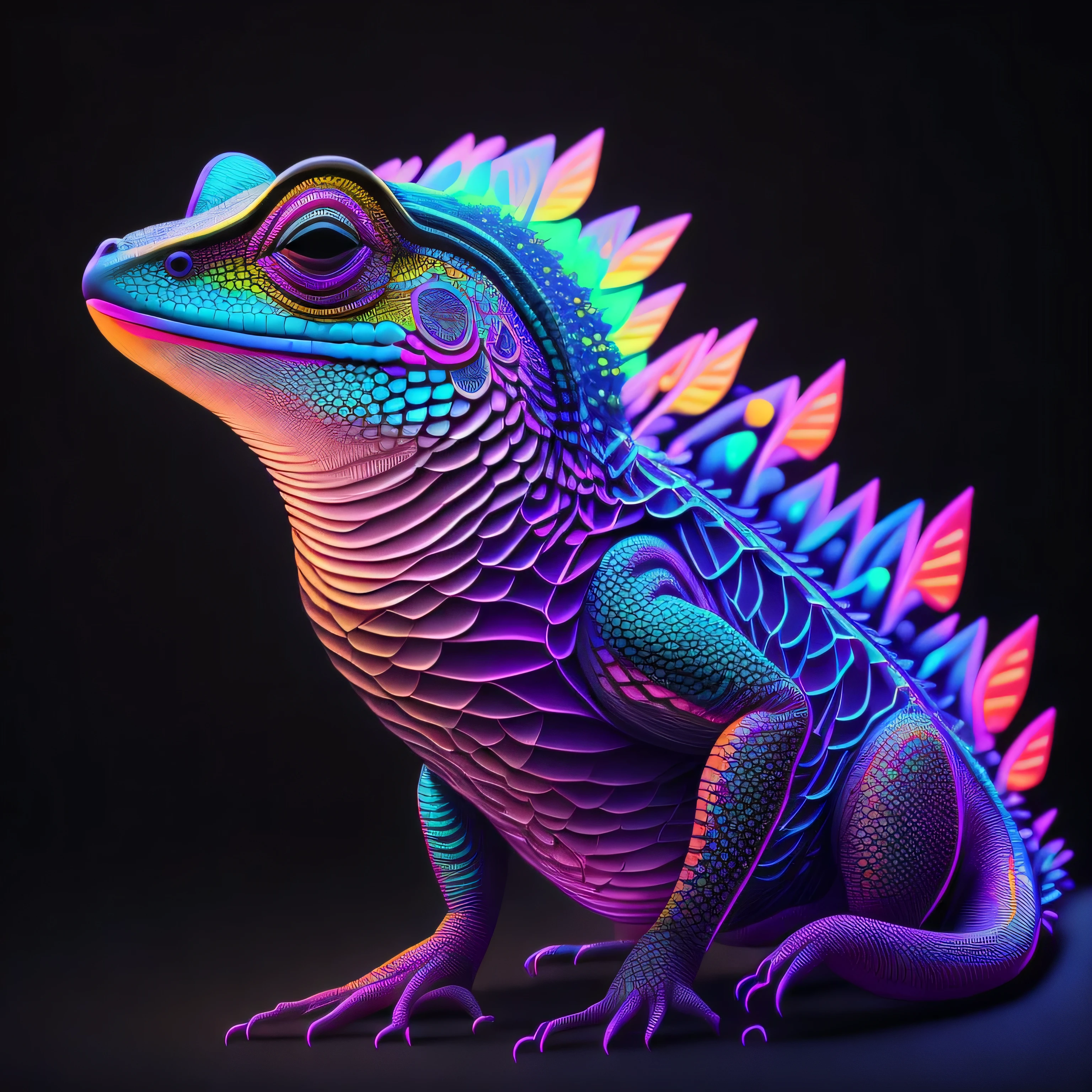 intricate and colorful, (digital painting:1.2) neon lizard, bright neon skin, concept art, octane render, trending on artstation, neon-noir background, iolibt, vfx, Blender and Photoshop, octane render, excellent composition, cinematic atmosphere, dynamic dramatic cinematic lighting, aesthetic, very inspirational, arthouse,(dark plain black background:1.4))