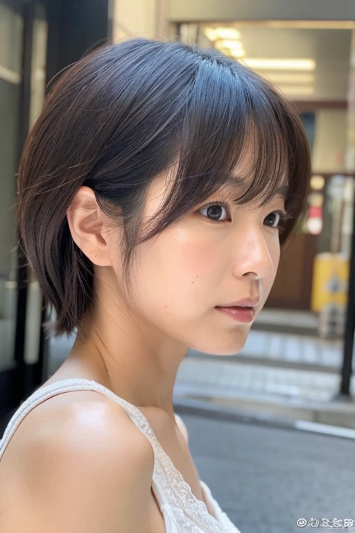 Upper body portrait of a 40-year-old Japanese woman,Beautie,ren,nasolabial folds