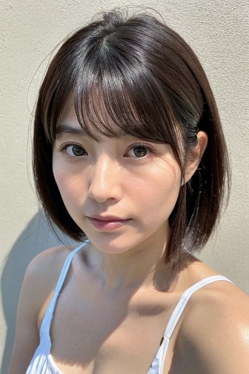 Upper body portrait of a 40-year-old Japanese woman,Beautie,ren,nasolabial folds