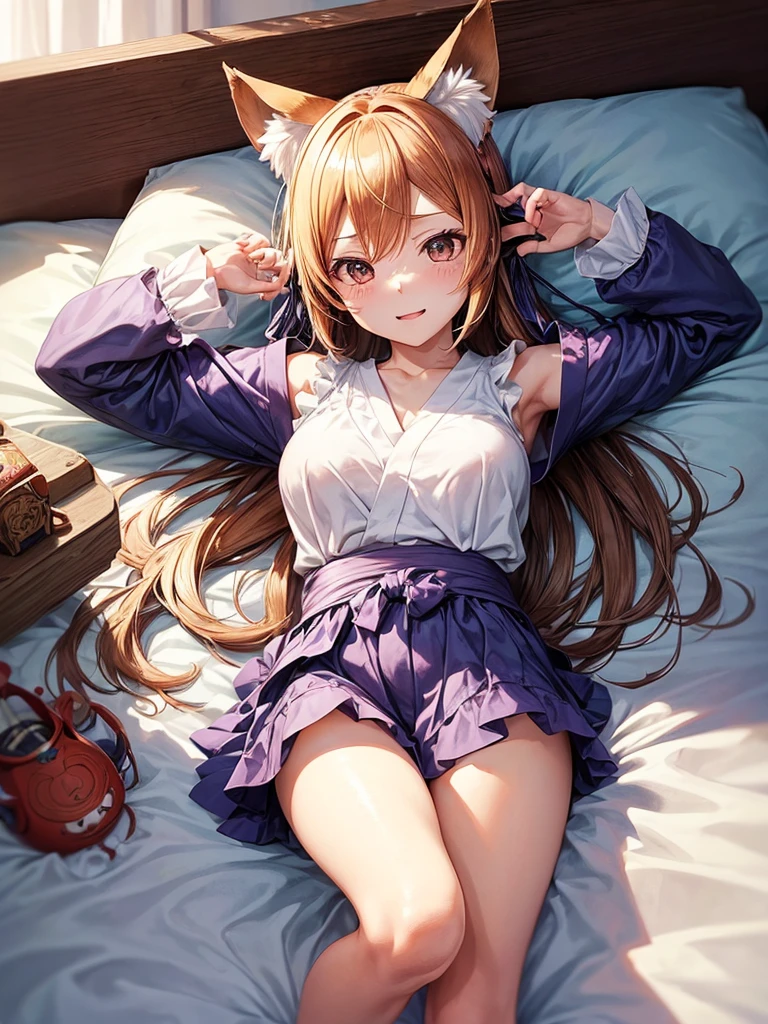 8K, beste-Qualit, tmasterpiece, extra high resolution, (Photorealistic: 1,4), RAW photo, (Authentic skin texture: 1,3), (film grains: 1,3), ((Rear view)), 1 girl, Beautiful detailed eyes and face, tmasterpiece, beste-Qualit, a closeup of a, Quiet Suzuka, (Uma Musume), The girl blushes, Beautiful panties, (white panty), (lace panty), Perfect panties, ((NSFW))), Detail Skin, nice feet, (short skirt:1.10), (white stockings), (little chest:1.3), beautiful breasts, pink cheeks, rosy cheeks, ((NSFW))), High skin texture, tmasterpiece, Perfect body proportions, Bent posture, (A defiant look), (((panty, peeking out from under the skirt:1.5))), (Girl on the couch), lifelike skin, (The tail of a horse on a girl's lower back:1.3), Ideal proportions of eyes and face, Room, ((Bottom-up perspective))