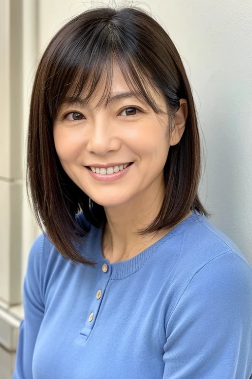 Upper body portrait of a 45-year-old Japanese woman,Beautie,ren,nasolabial folds,a smile