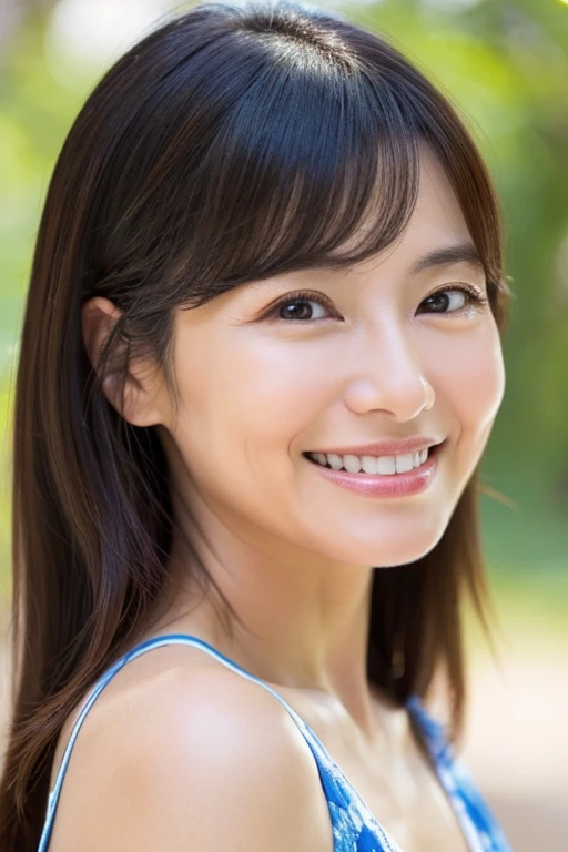 Upper body portrait of a 45-year-old Japanese woman,Beautie,ren,nasolabial folds,a smile