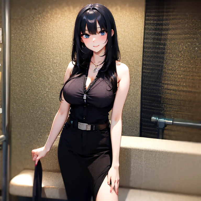 Black hair, large breasts, sexy