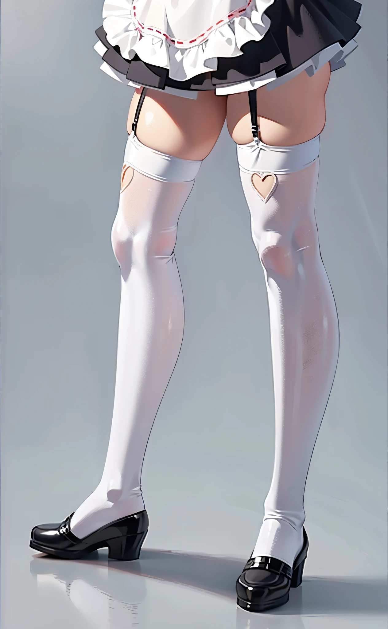 Anime girl in maid outfit, author:Anime painter studio, Anime cute art style, anime style portrait, Anime style 3D, Portrait of an anime girl, 在Anime painter studio绘制, Realistic anime art style,, anime portrait,k hd,4K,highest quality,lowerbody,white case garter belt,pleatedskirt,black heels,close-up on legs,