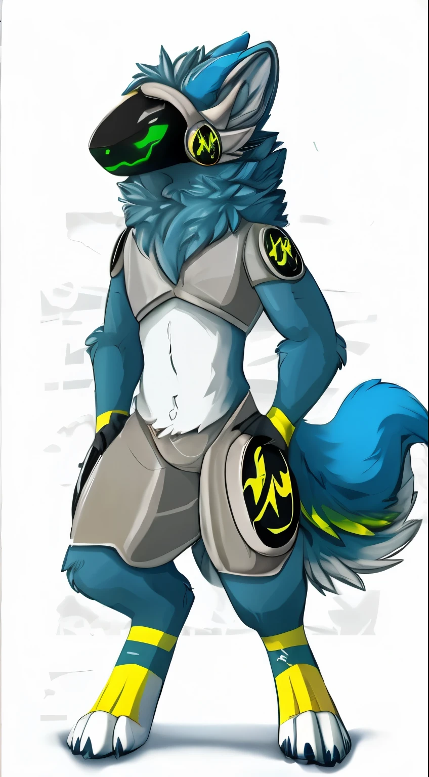 Protogen, furry, lime green fur, Blue-tailed