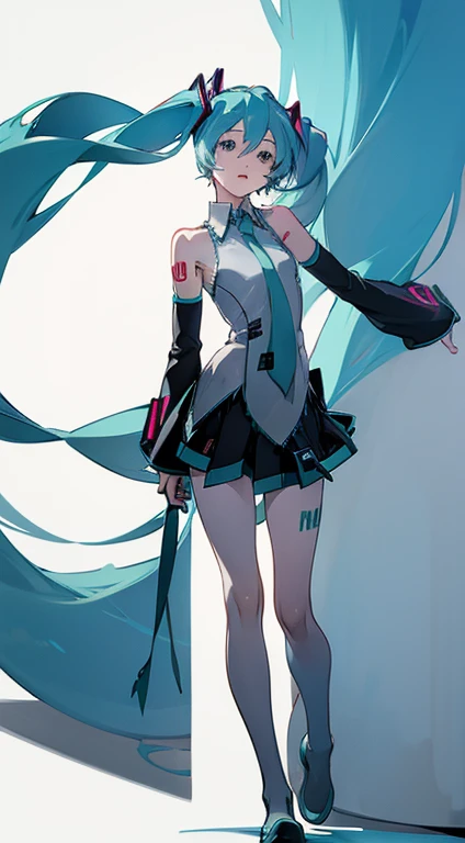 faces (((miku hatsune))) small tits A slender (cool) (Stirring composition) hiquality (笑faces) arm dynamic Shoulder out Full body painting the feet neck tie
