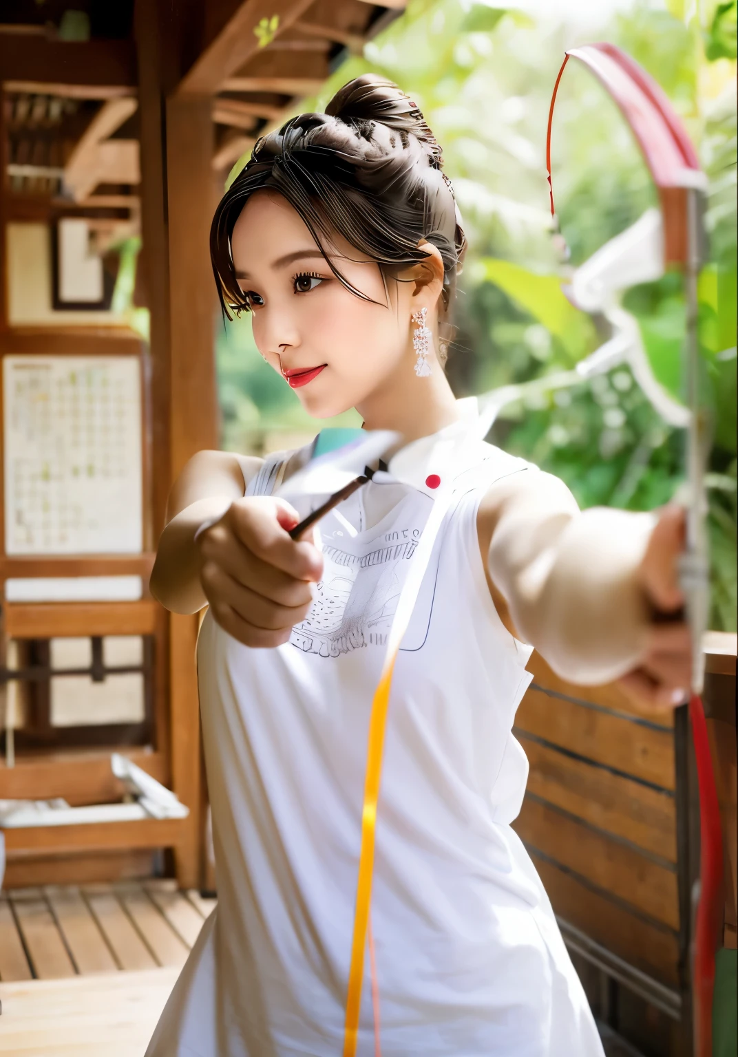 Pulling a bow、aiming at the target、Drawing a bow and arrow、