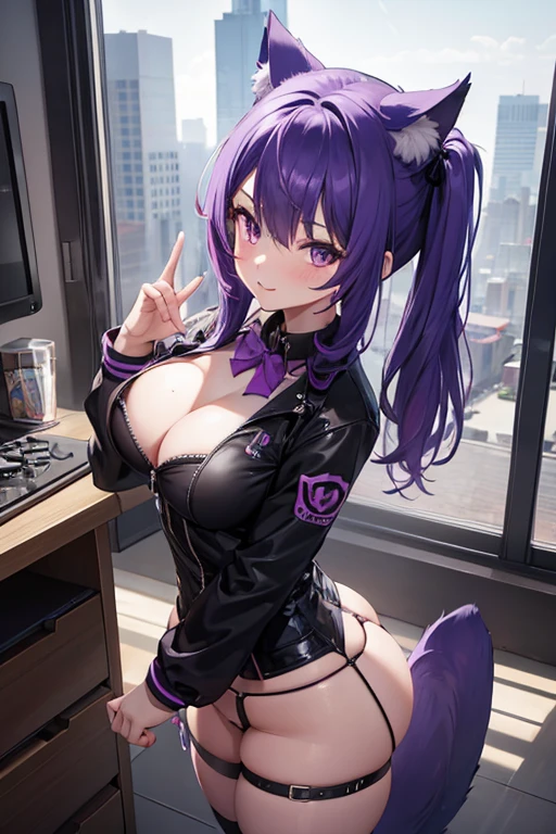 1girl, hot, purple hair, catgirl, NSFW, high res, ultrasharp, 8K, masterpiece, looking at viewer