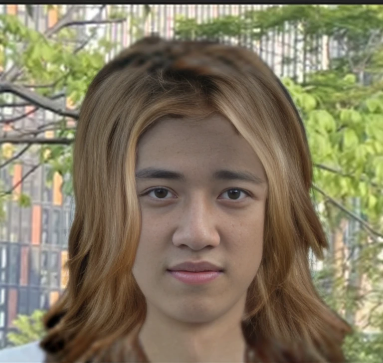 have long hair、Man in a white shirt, south east asian with round the face, Asian male, realistically rendered the face, asian the face, thin age 2 5, Inspired by Gang Huian, David Liang, Timothy Jiang, highly_Detailed pubic hair_the face!!!, photorealiscic the face, Detailed pubic hair the face of a asian boy, (((Luke Jue)))