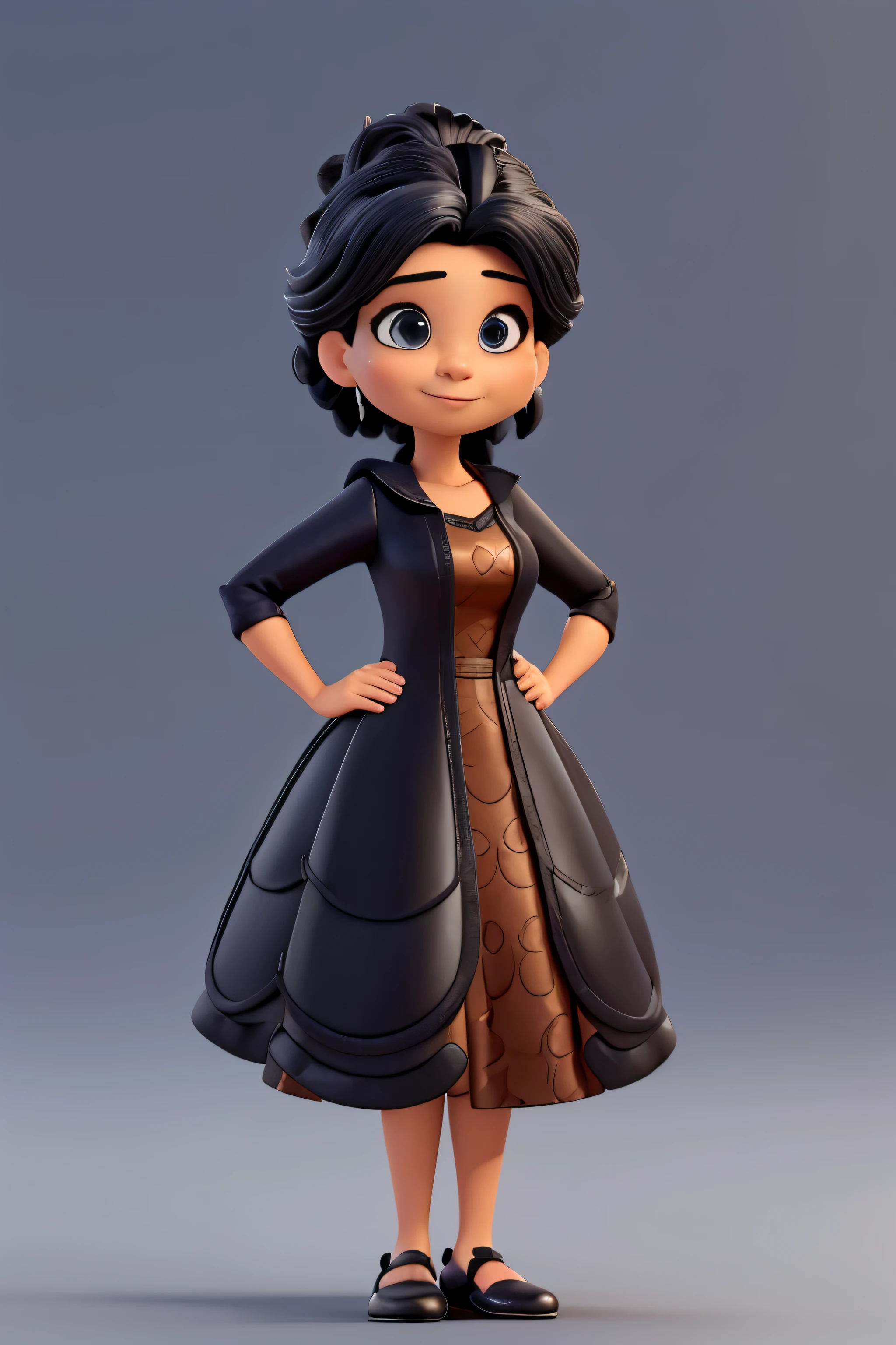 mulher, velha, idade de 45 anos, cabelo preto e longo, usando vestido, malvada, brava, irritada, estilo disney pixar, 3d, animation character, alta qualidade