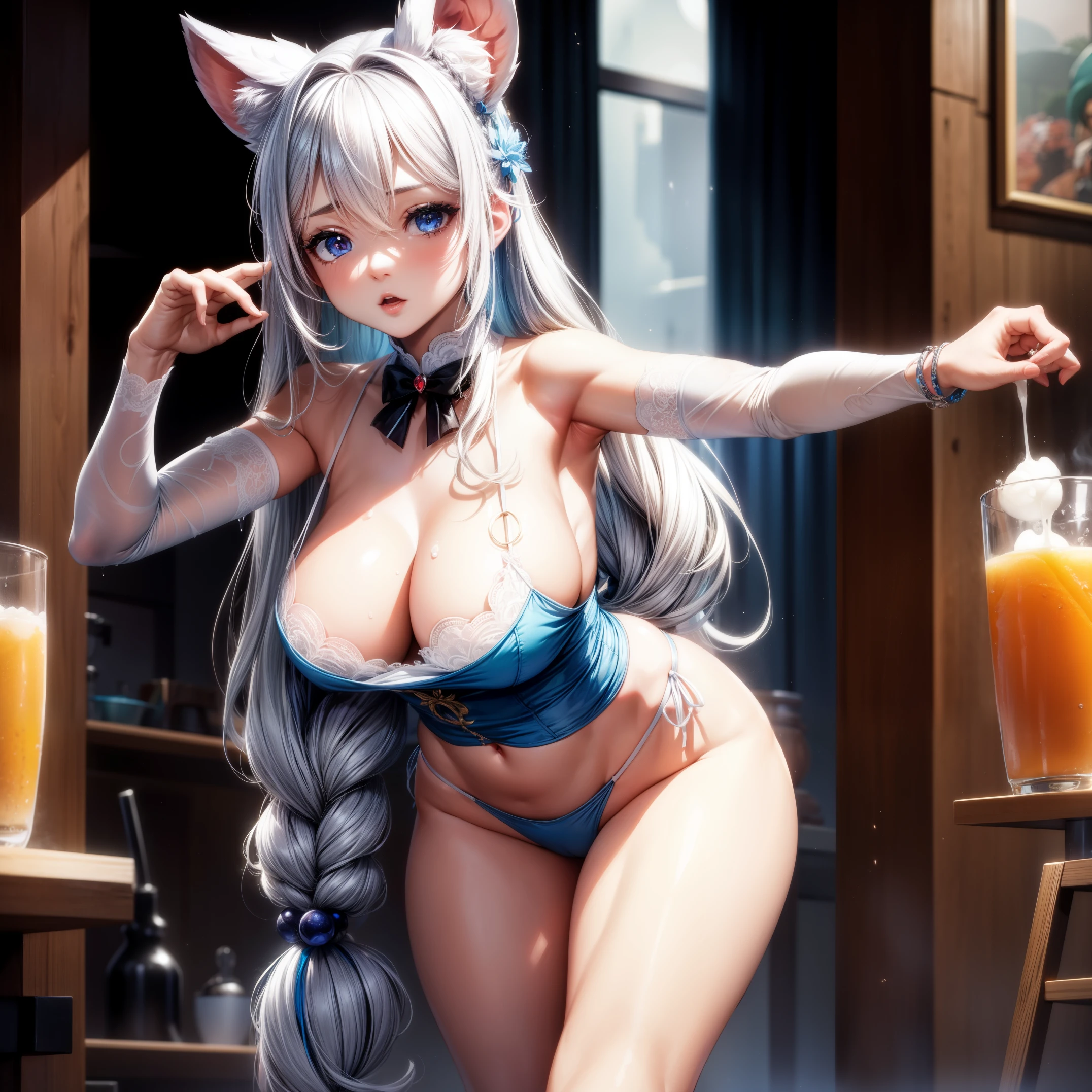 (8K ,hyper-detailing,A masterpiece of hyper-realistic photography,natural,Perfect artwork,Perfect female body),Two cute busty girls),Long white hairstyle,Cute and beautiful girl,可爱Raised sexy的女人,Raised sexy女仆,embedding,slovenly,stretch the meat,marmalade,淫态The kinky is exposed了 ,titmouse,fully body photo,woman facing screen,whaite hair,Back position,blur backgroun,hip is cocked,Raised sexy,closeup cleavage,比基尼,The kinky is exposed,dampness,White liquid,Disdainful eyeest quality at best,realisticlying