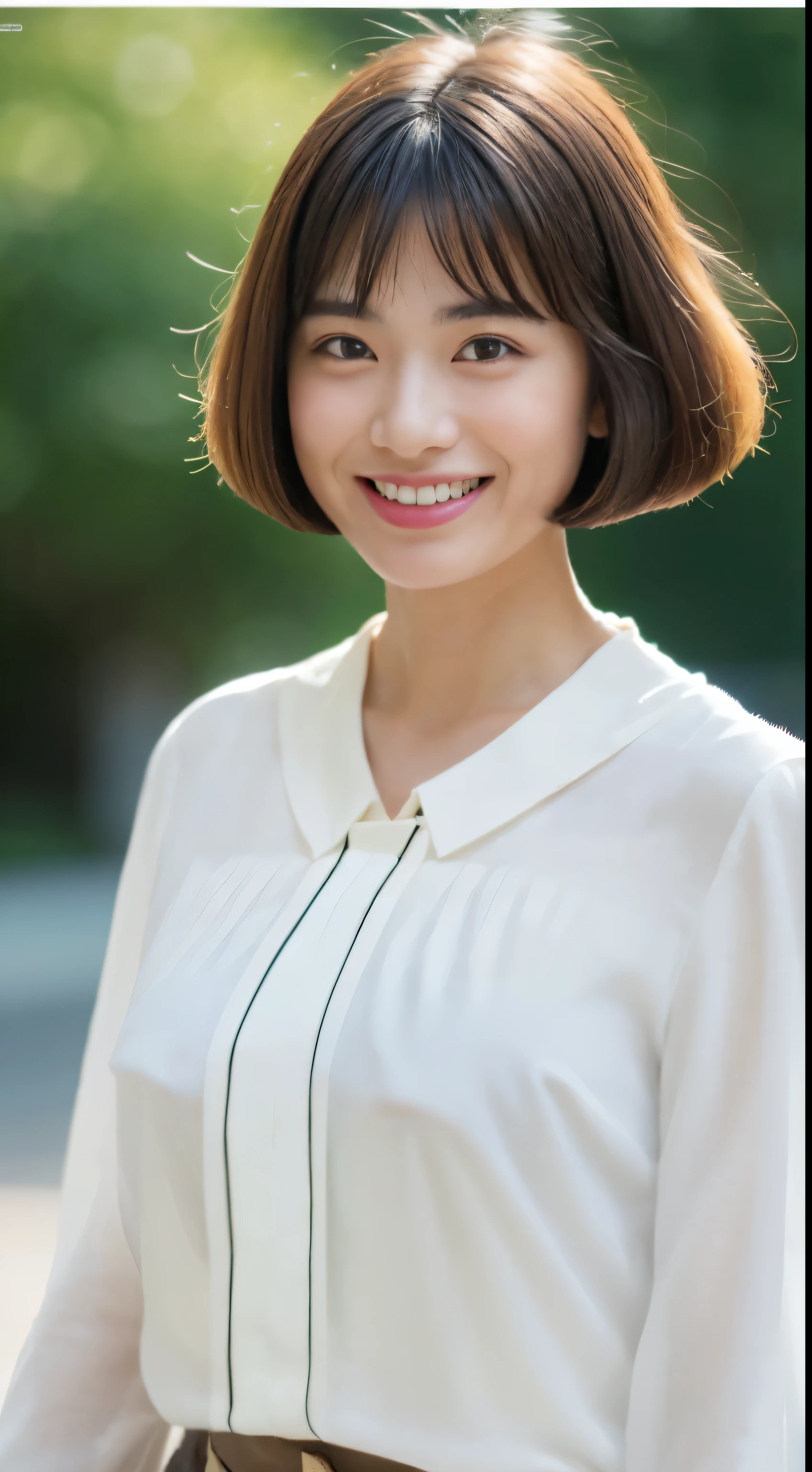 ((top-quality、8k、​masterpiece:1.3))、foco nítido:1.2、Beautiful woman with perfect body shape:1.4、Slender Abs:1.2、(Layered Haircut、huge tit:1.8)、(White blouses:2.0)、(walking:1.8)、(a street:1.2)、Highly detailed facial and skin texture、A detailed eye、二重まぶた、A slight smil、Bokeh、
