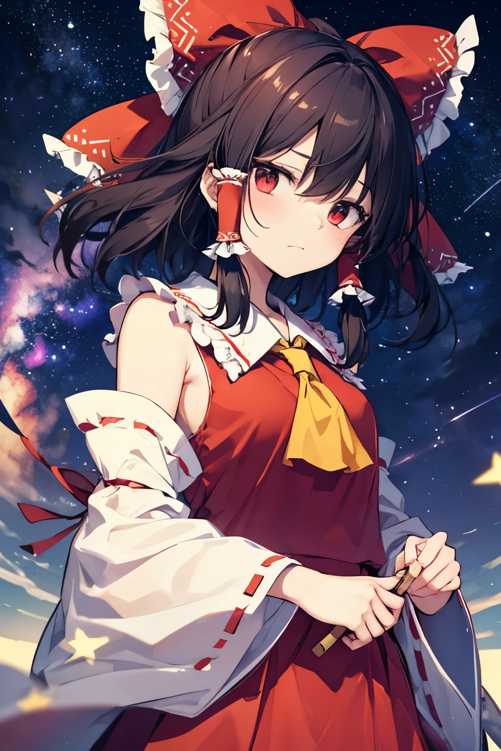 Hakurei Reimu,Touhou project, sad, stars, milky way