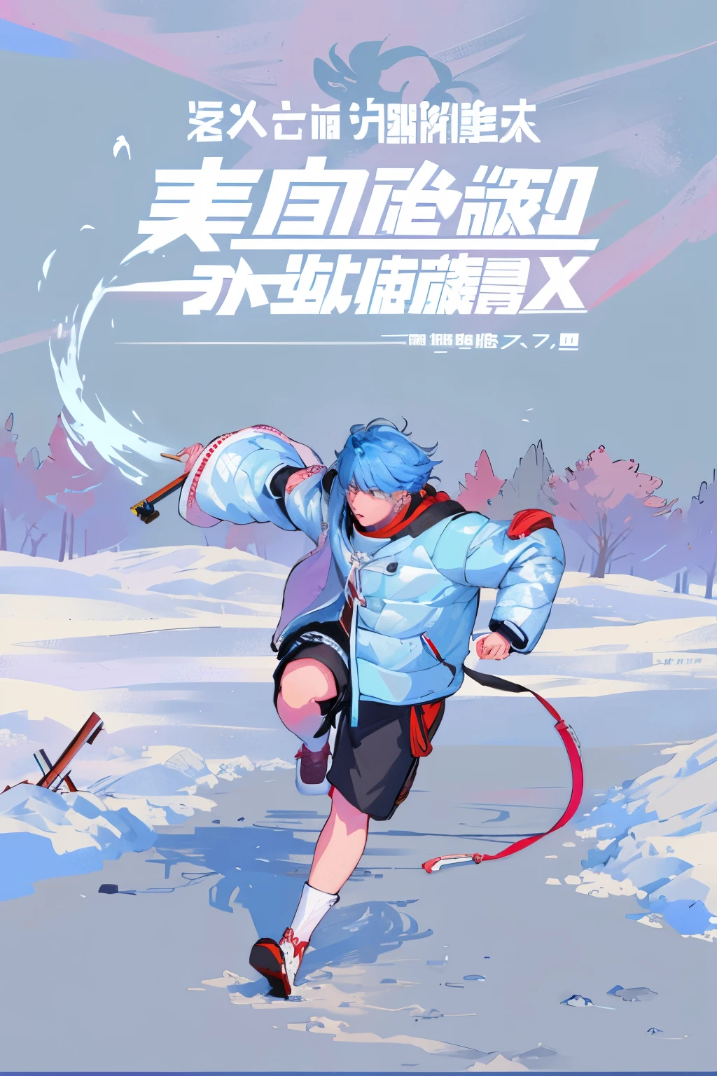 Anime style picture of a man running in the snow with a gun, Covered with illustration, front Covered with of a new video game, Published concept art, inspired by Fenghua Zhong, Inspired by Cui Zizhong, through new arts, inspired by Ren Xun, art Covered with, Covered with, inspired by Zhang Zongcang, inspired by Huang Gongwang
