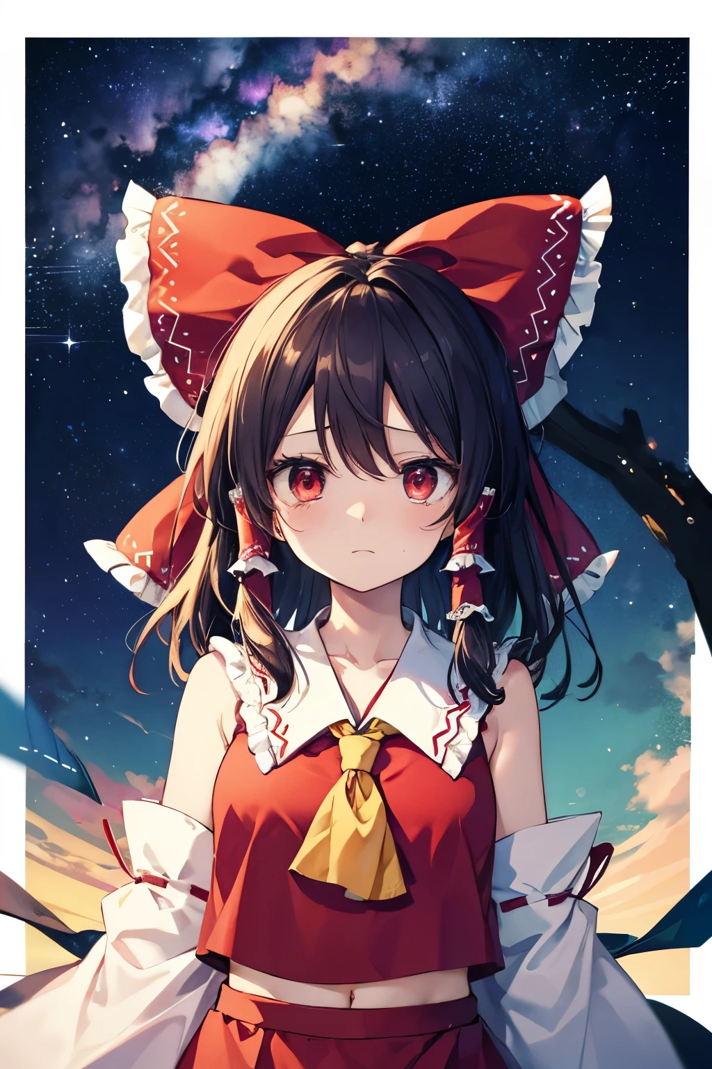 Hakurei Reimu,Touhou project, sad, stars, milky way