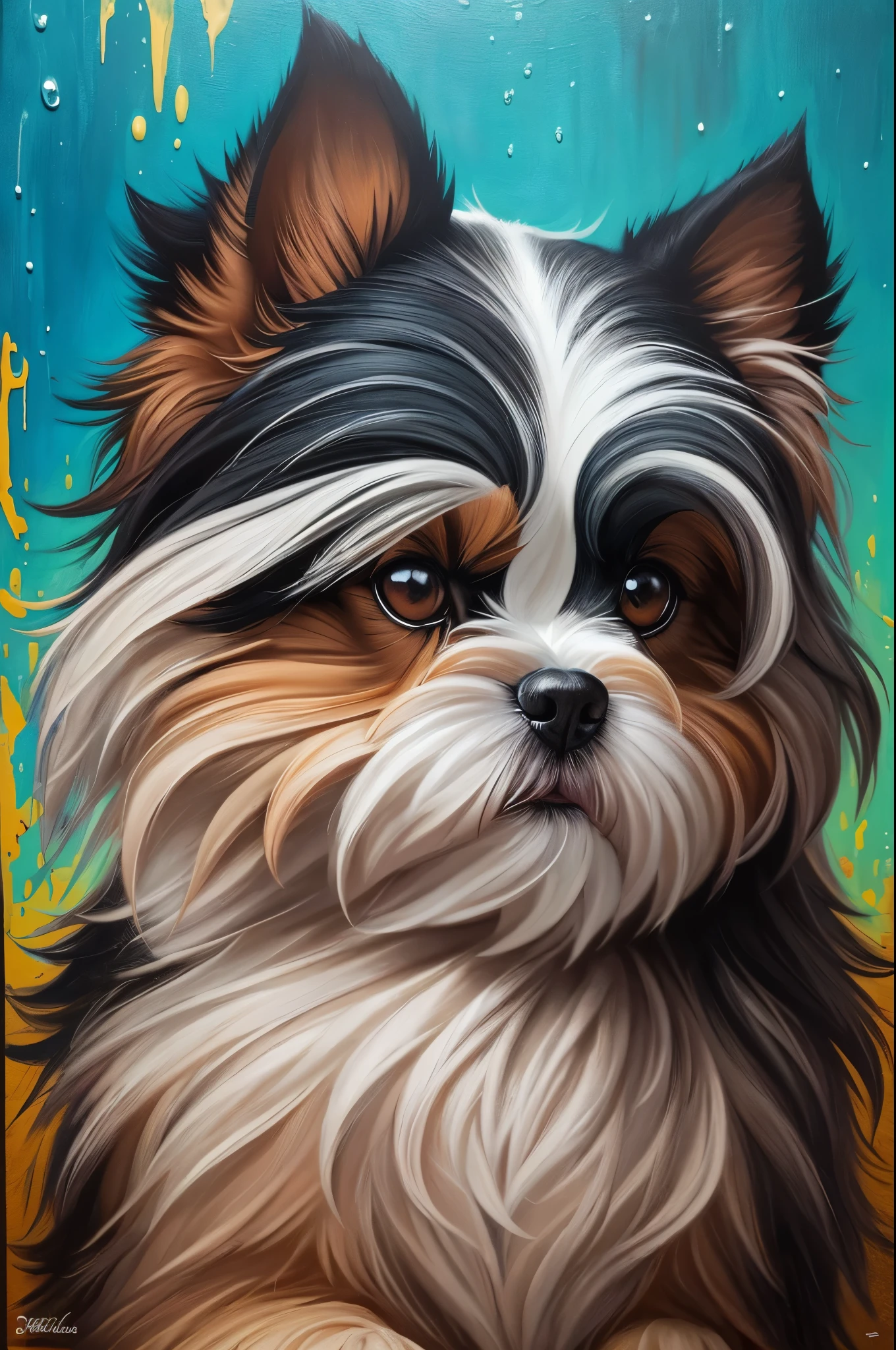 Shih Tzu, dripping rain paint, thick paint Detailed oil painting, palette knife painting, detailed impasto, --auto --s2