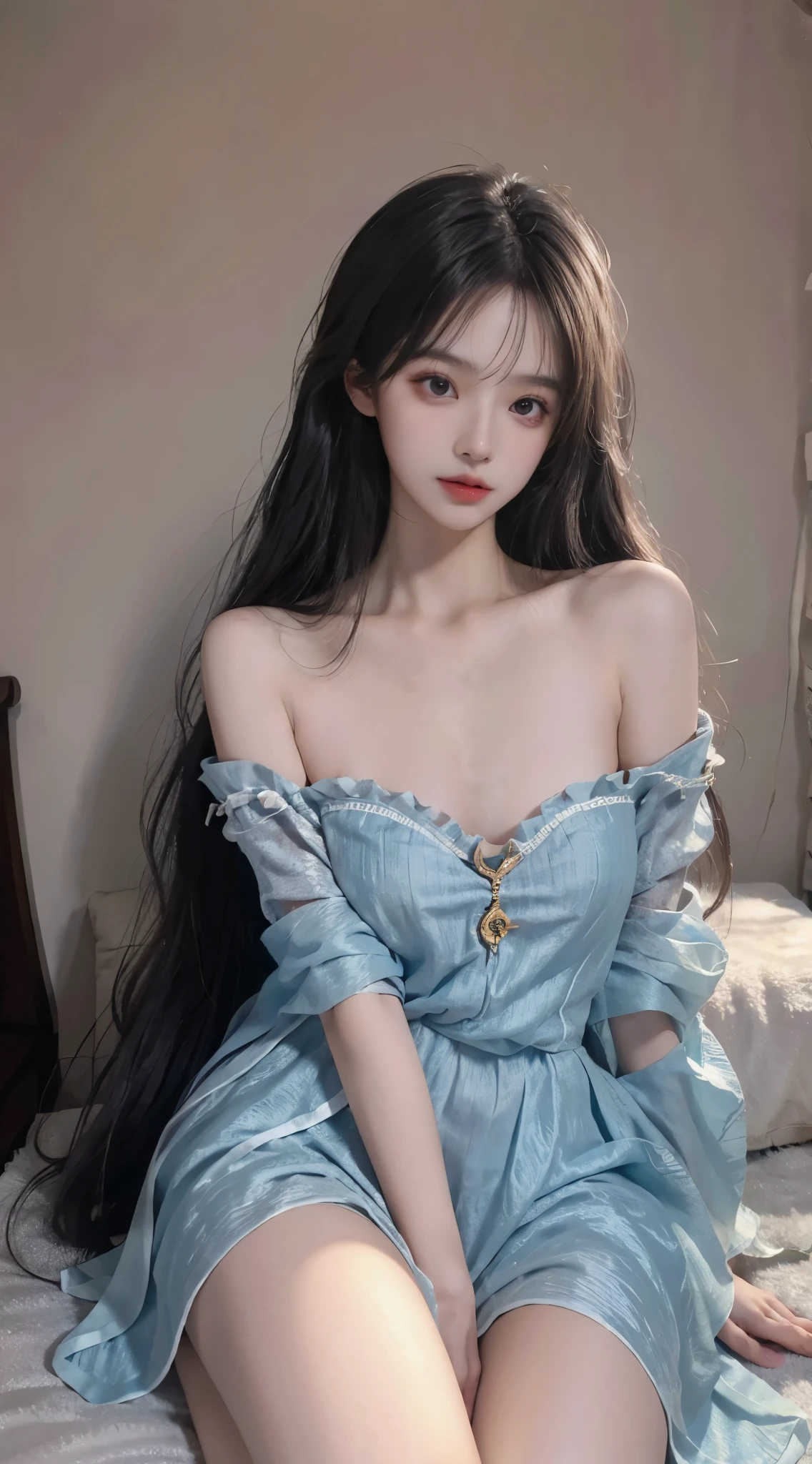 Sweet girl clothes8,(gem:1.3), Film portrait photography， 1个Giant Breast Girl， Shoulder length wavy hair， peaceful， peacful， （Realistic and detailed eyes， Natural skin texture， Realistic facial details）， Soft dramatic lighting， Depth of field of view， vibrant detail， finely detailled， hyper realisitc