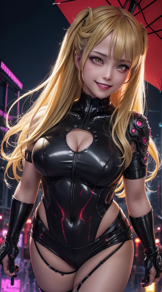 master-piece, idyllic, beste-Qualit, high-res, 1girls, ((bara)), painting, Blonde, danger,Vibrant Eyes,(yellow eyes), bara, , mesmerizing eyes, Neon, Grinding, Scary smile, madness, Multifaceted, umbrella)) Close relaxation,cyberpunked, digital artistry, high-detail, present, intricate, perfect face, Track Lights, Backlight, Scary, (), Mr. Use, Blood, Divide movies , Backlight, Vibrant Eyes, artistry, wallpaper, futuristic clothing, serve, Superior split, long-haired, Absurd, Crazy smile, Hyperstylish V6, power \(CSM\), Pictographic pupils