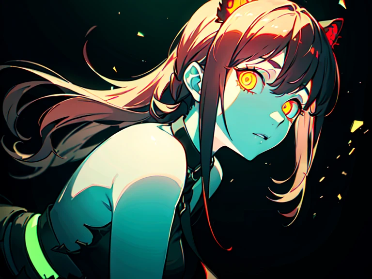 Anime, girl, rave, blue eyes, orange hair, embarrassment, sexy expression, ahegao,horny,, nswf, strong shadows under the eyes, bags under the eyes, ahegao, piercing. Noir, Gothic, cyberpunk.