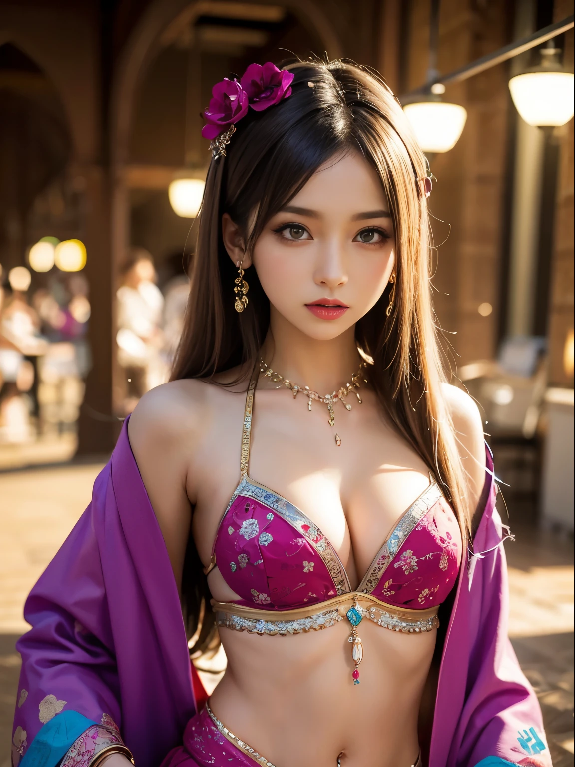 belly dancer, medium breasts⁩, Perfect body, Everything is high quality, Random background, Anime Girl,