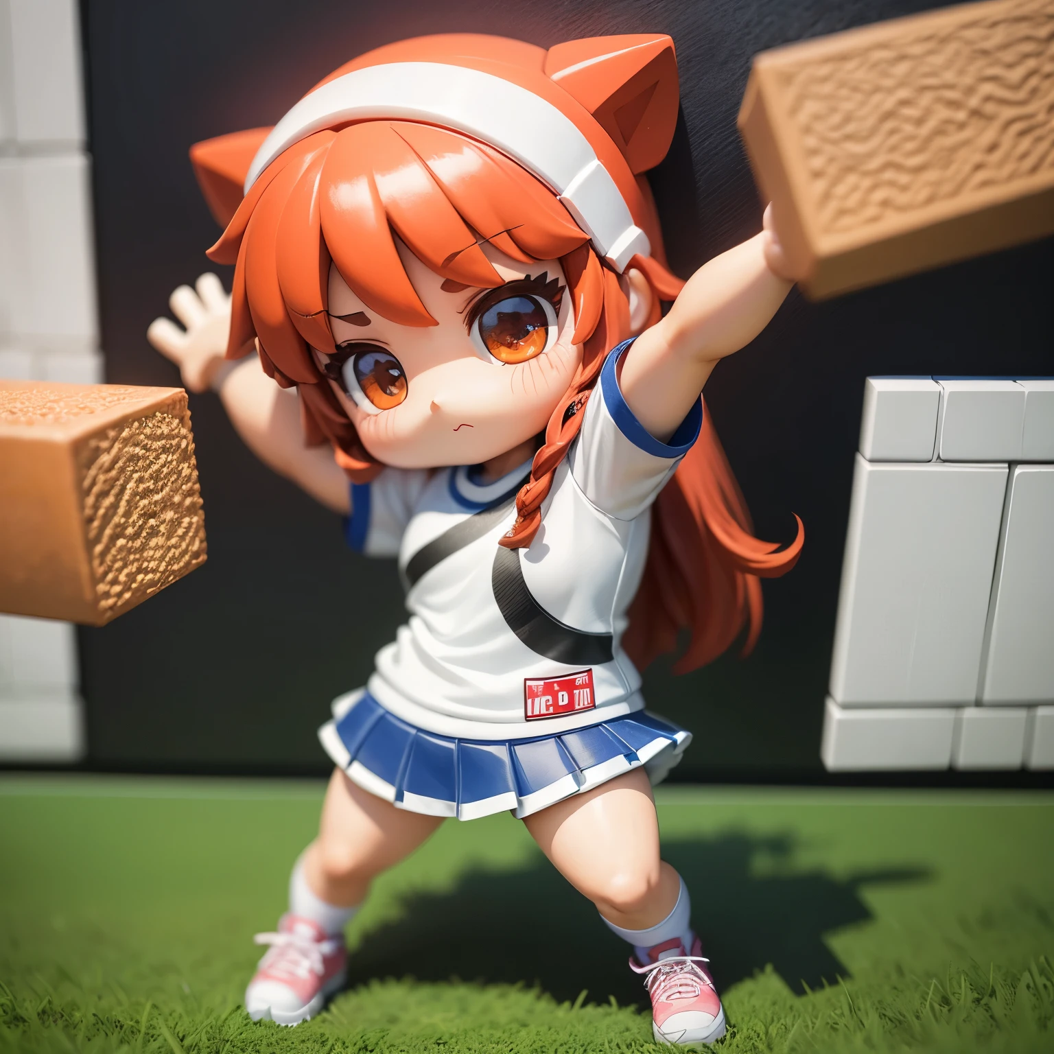 ​masterpiece、top-quality、ultra-detailliert、brick block art,colourfull,(Chibi character sports girl:1.2),