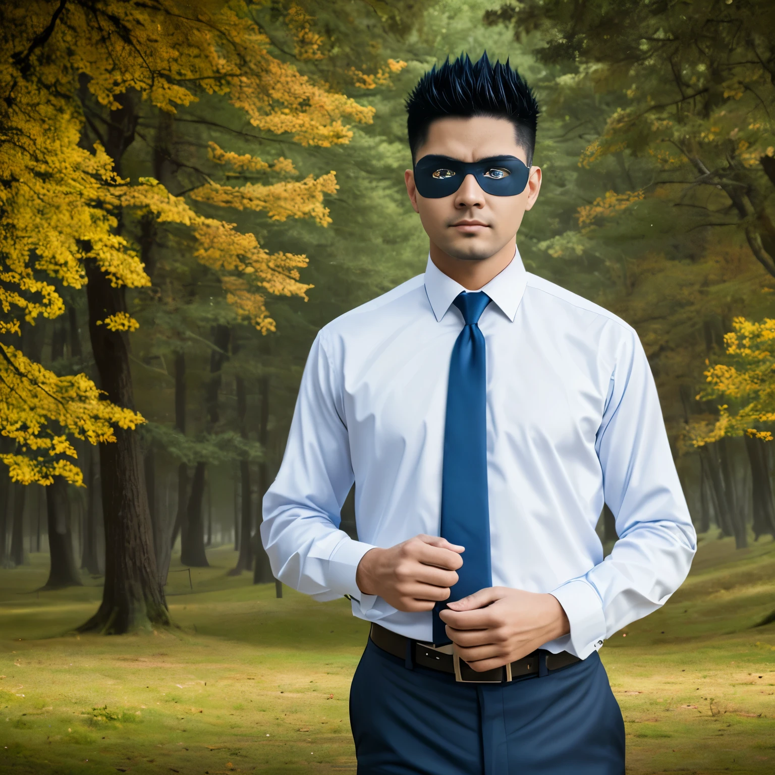 Naruto standing with 28 years in suit and tie, body and head straight in the photo, DSRL, facing the viewer of the photo, eyes fixed to the lens, appears shoulders and head in the photo, man centered in the photo, 8k, best quality, masterpiece, realistic, realistic photo, movie photo, ultra realistic, 1 person, detailed, Perfect lighting, DSRL, professional photo, 4k
