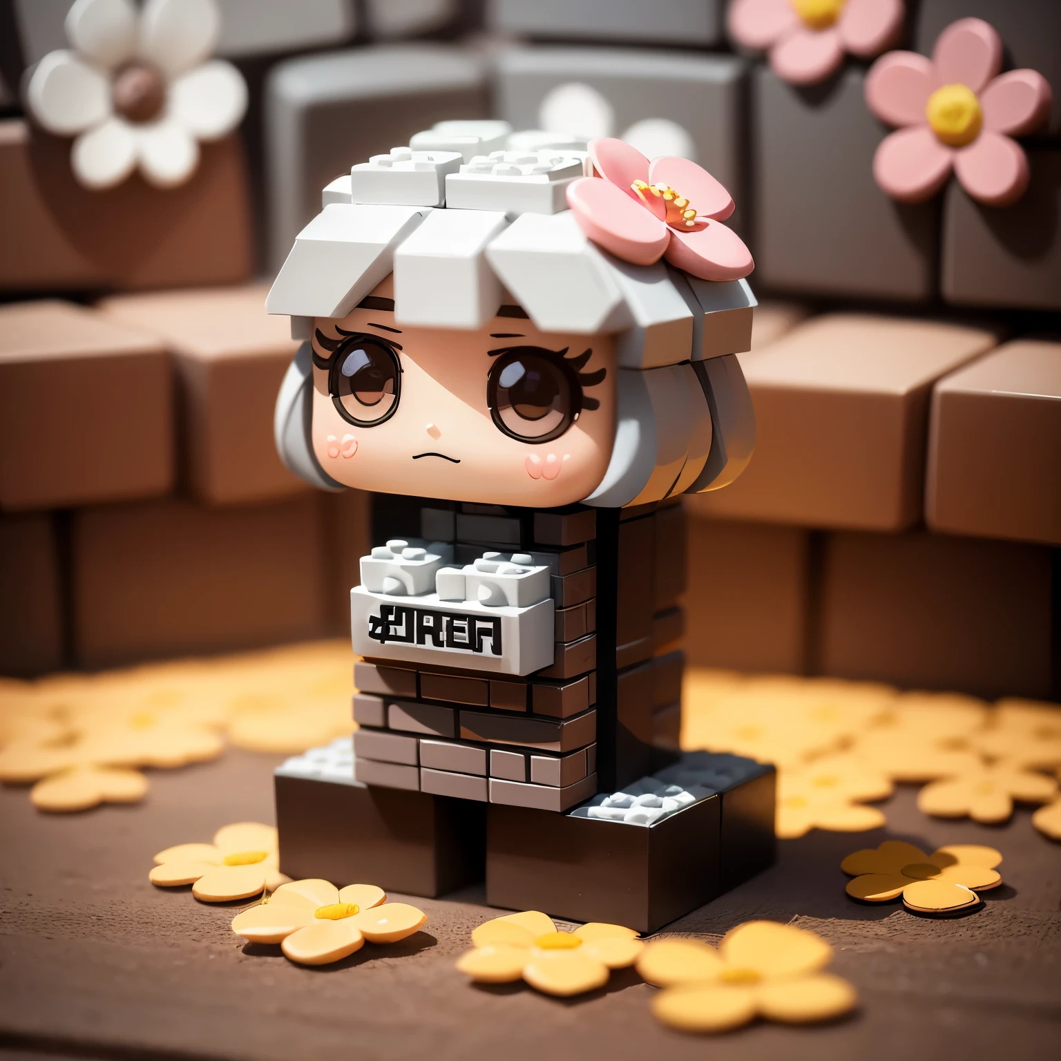 ​masterpiece、top-quality、ultra-detailliert、brick block art,colourfull,(Chibi character flower girl:1.2),filled with blocks