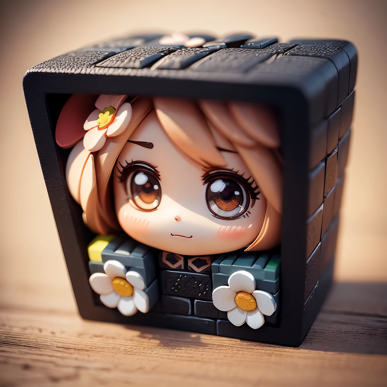masterpiece、top-quality、ultra-detailliert、brick block art,colourfull,(Chibi character flower girl:1.2),filled with blocks
