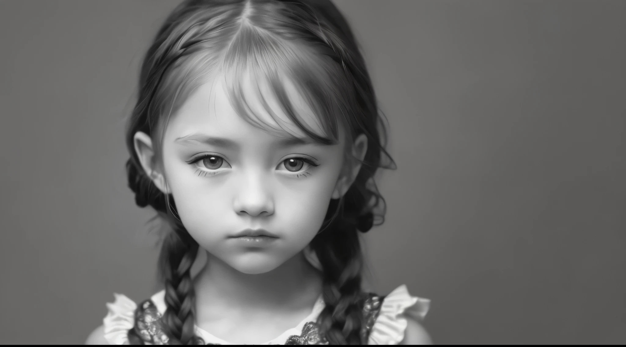 ((Masterpiece, Superb, Super Detailed, High Resolution)), solo, beautiful girl RUSSIAN CHILD IN BRAIDS , bright eyes, perfect eyes,  years, black and white gold theme,