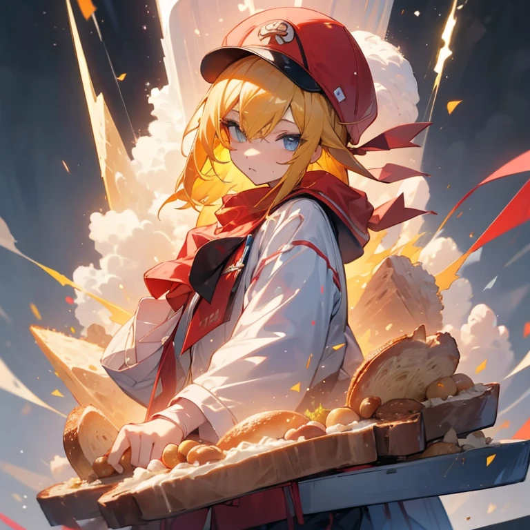 Yellow-haired,teens girl,Toast,Red Hat,adolable