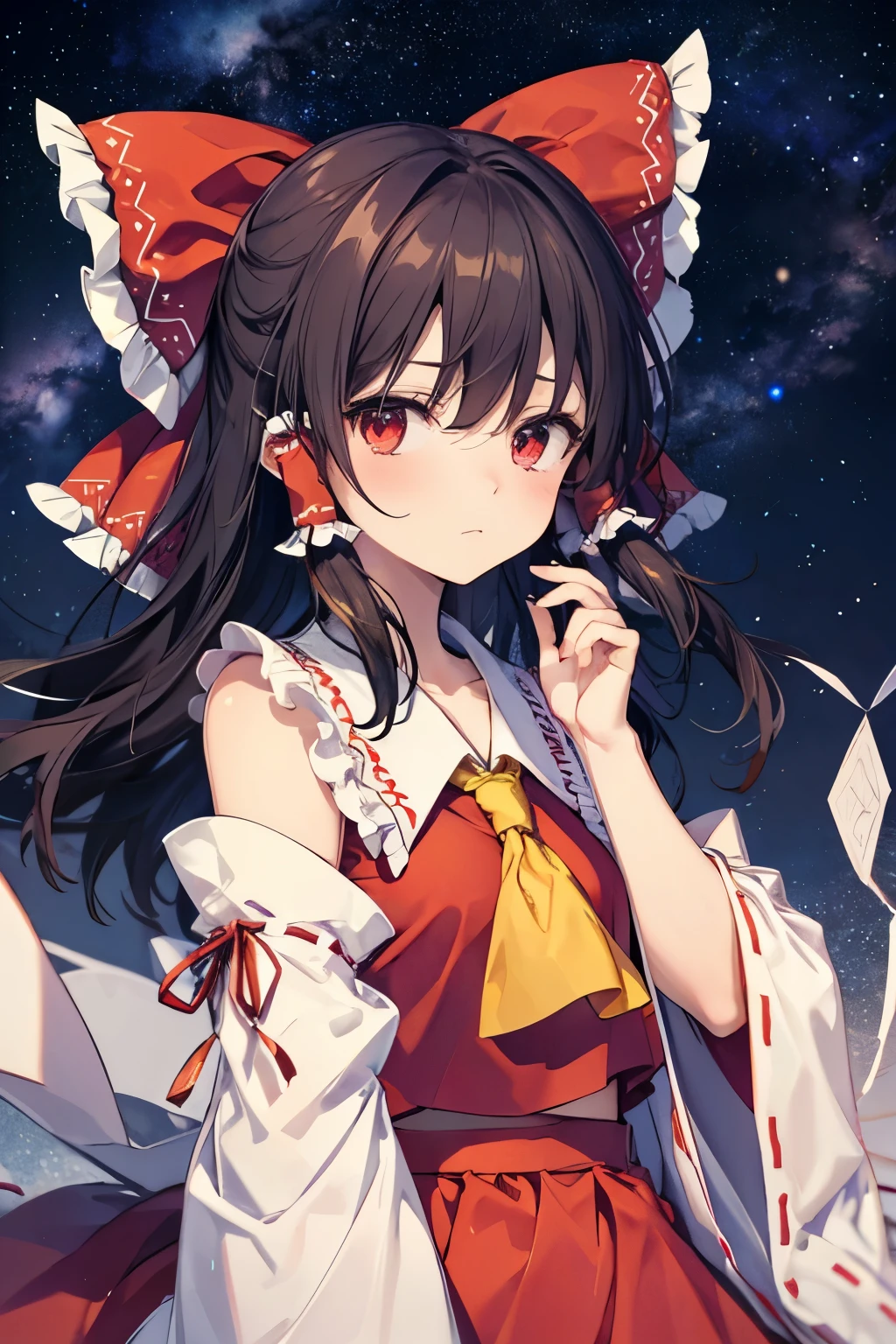 Hakurei Reimu,Touhou project, sad, stars, milky way