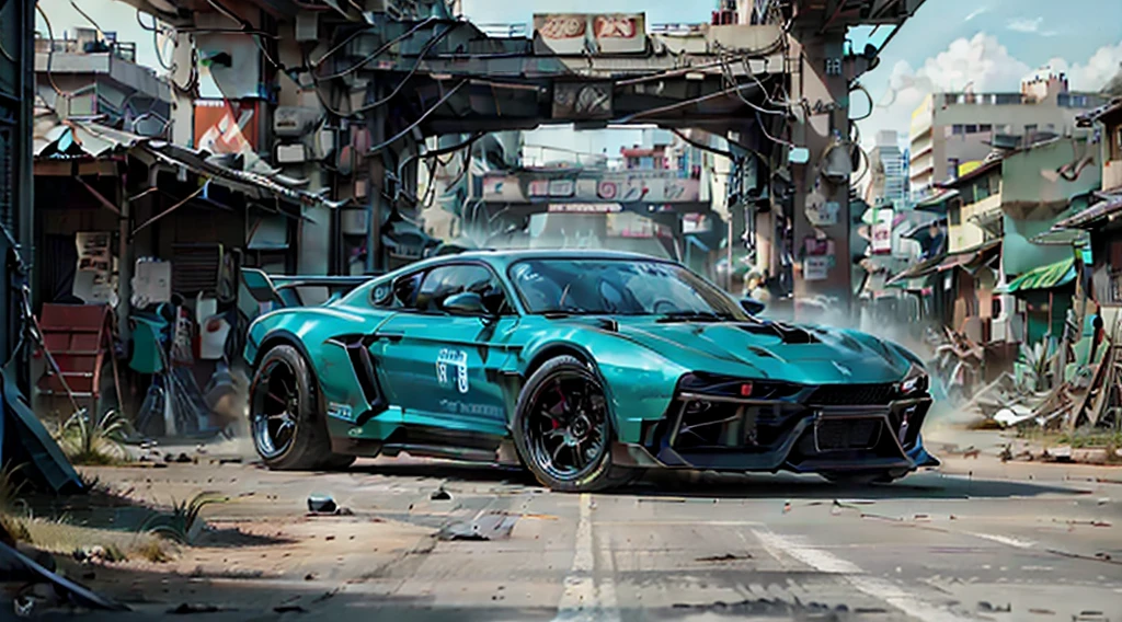 Futuristic cyberpunk Proton X50 car, paste Malaysian flag on the car body, road warrior, skulls, fire, Futuristic cyberpunk Kuala Lumpur city central desert