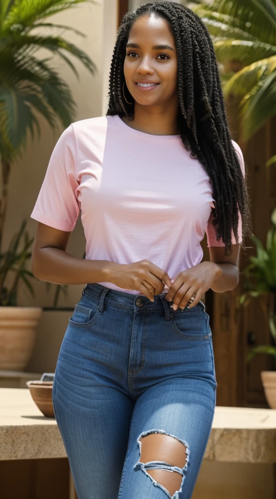 femme noire métisse afro japonaise, Cheveux dorés bouclés et vagues, souriante belle fille, tulle transparent shirt, clivage, grosse poitrine, grosse fesse, sur un fond lumineux, Interesting pose, Modern and luminous clothing, Multicolore avec or et argent, Ultra Detail, neon light, Ultra dynamic light, High quality