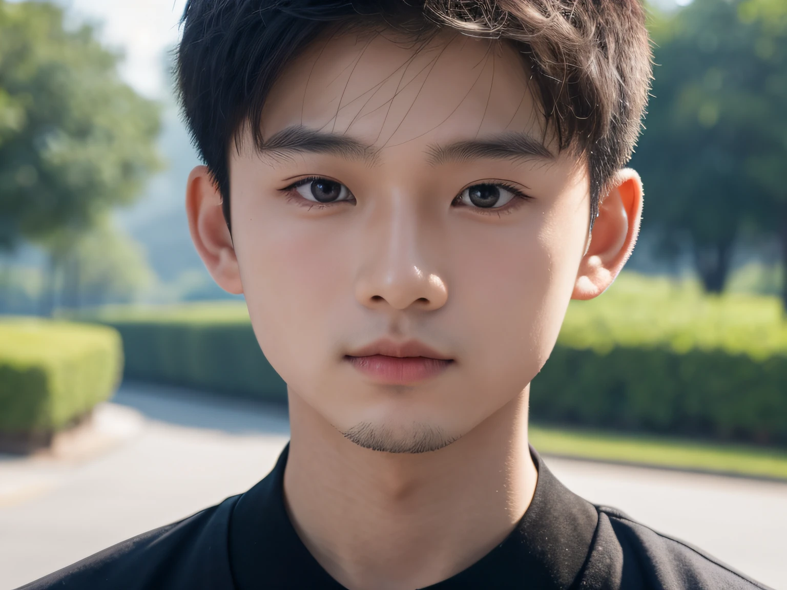 A Chinese boy,facing away,Close-up of the head,down view