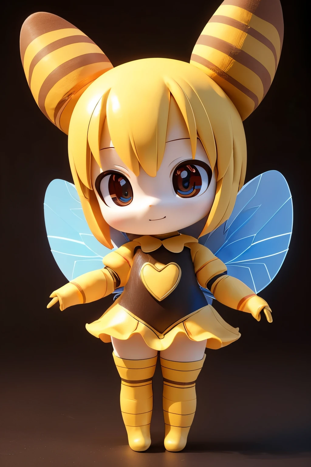 Wearing a cute bee costume，Cute bee image，Anthropomorphism of bees，Anime girl standing， 3D style, offcial art, blindbox, studio light，3D，full-body portraits!, , High quality anime art style, Official character art, Q version doll，Three-dimensional feeling，colored，the detail，move