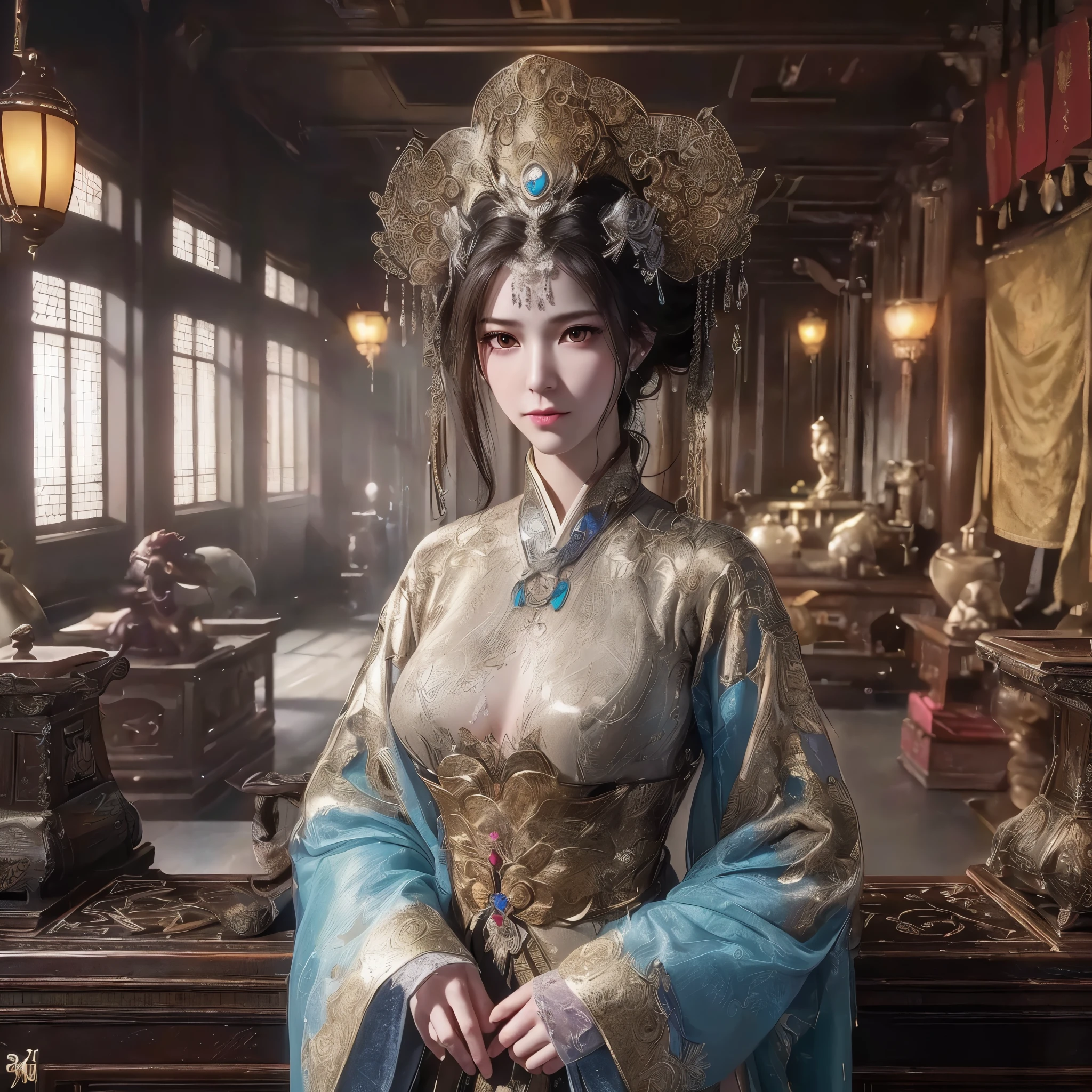 generate donghua big breast, character wearing traditional chinesse dress living at ancient chinesse era, chinesse castle, chinesse ornament, masterpiece, hyperdetail, 8k, ambient effect, digital effect, masterpiece, best quality:1.2),(8k,highres,RAW photo,realistic,photo-realistic:1.3),(detailed skin texture,detailed cloth texture,beautiful detailed face:1.25),professional lighting,photon mapping,beautiful soft light,radiosity,physically-based rendering,raytracing, model shoot style, model shoot style, (extremely detailed CG unity 8k wallpaper), full shot body photo of the most beautiful artwork in the world, (((NSFW))), (((nude))), (completly naked))), ((nipples))