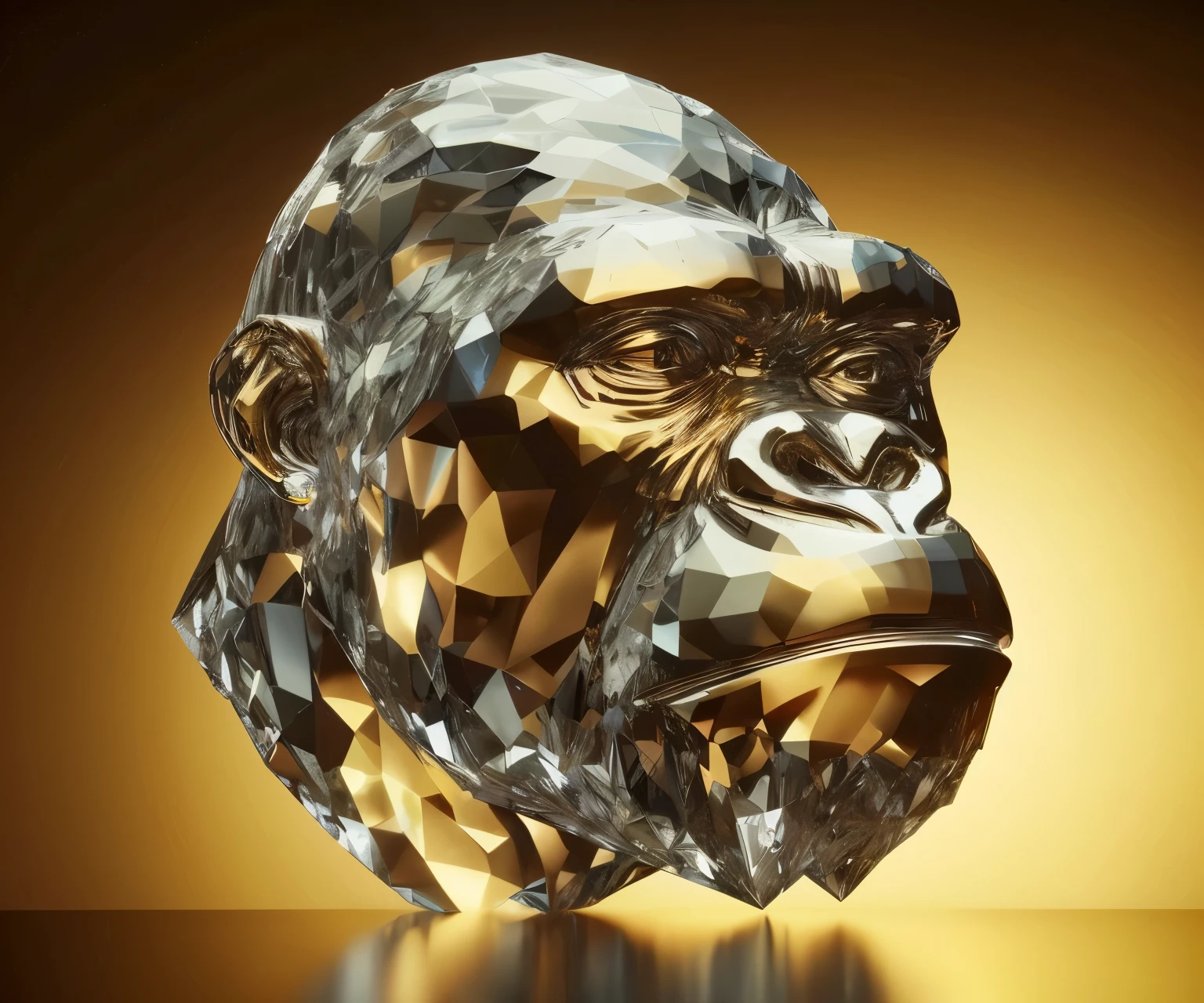 a close up of a sculpture of a gorilla with a shiny face, 3 d sculpture 8 k octane render, 3 d sculpture octane render 8 k, inspired by Alex Petruk APe, bored ape nft, realistic glass sculpture, crystal face, gorilla, like gorilla, sculpture made of gold, inspired by Igor Morski, in style of primal apes