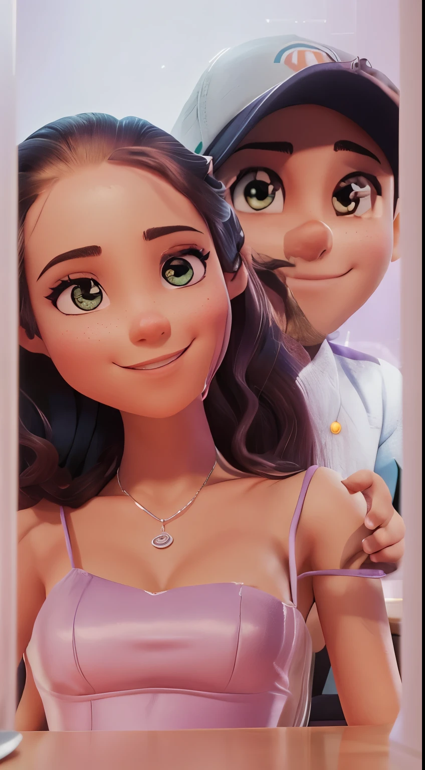 They are sitting at a table in a restaurant with violet light, em uma boate, Jordan Grimmer e Natasha Tan, em um bar, Chillin no clube juntos, em um bar, Fotografia tirada em 2 0 2 0, Sentado em um bar, Fotografia selfie 8k, pt Futuro telhado de luz neon, Foto de baixa qualidade, Tyler Edlin e Natasha Tan