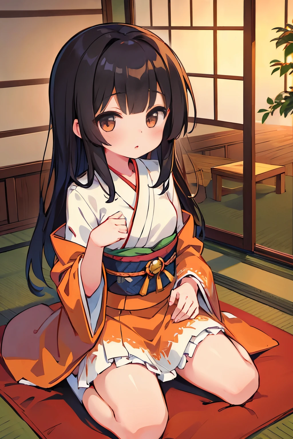 、Middle school students、kimono、Half-naked、Nipples、Red face、Embarrassed expression