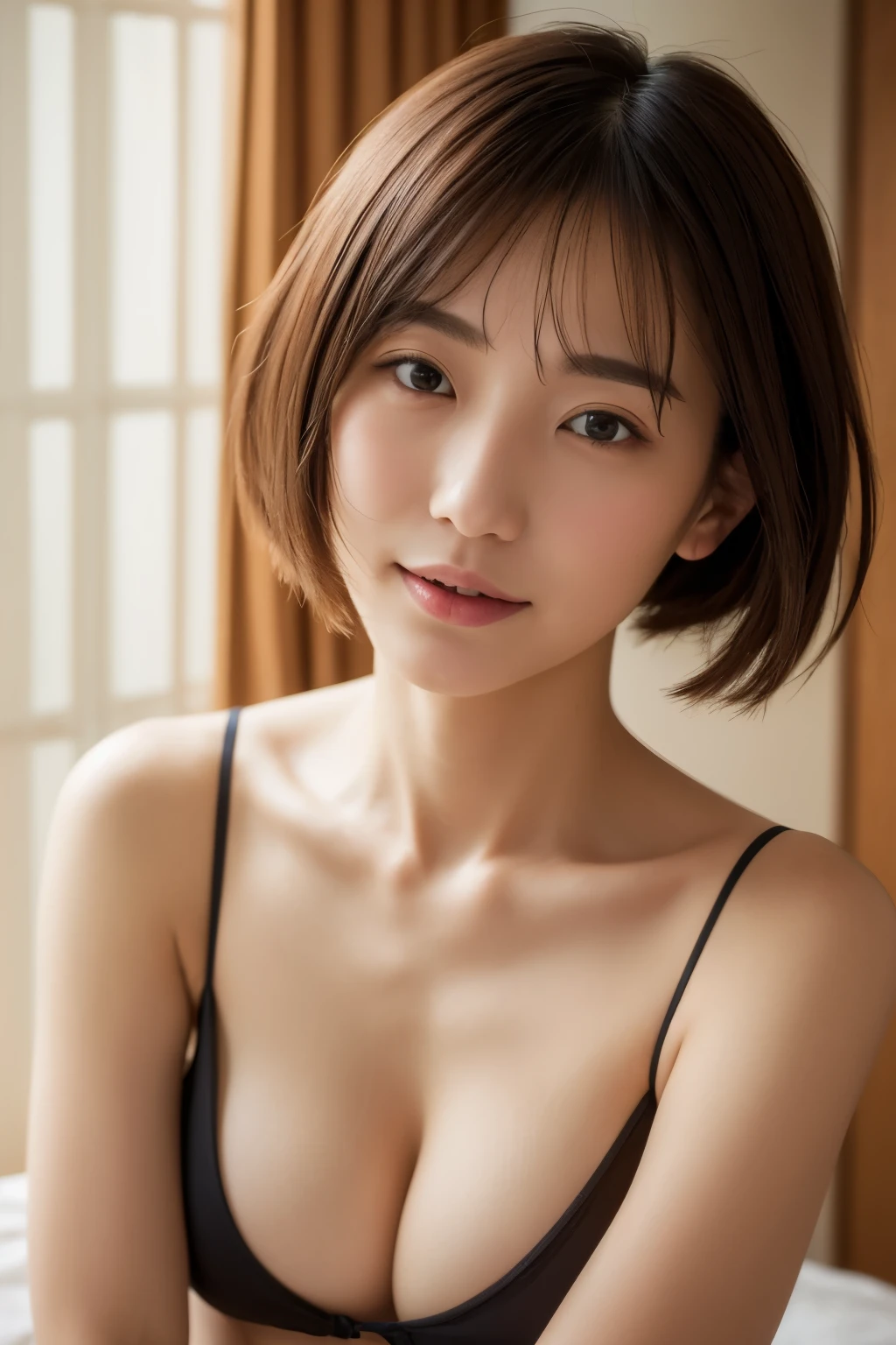 8K, (hyper realisitic:1.35), (Realistic:1.4), 1 beautiful Korean girl,A smile、独奏で.Thin makeup、masterpiece, Top image quality, hight resolution, 独奏, no-pantie、no-bra, Latina, puberty, Jumping Window, frombelow, Open both thighs、The thighs are exaggerated, obscenity, a bed, Hairy genitals, hard breathing, expressions, Open legs、独奏で:1.5), (japanaese girl:1.5), close-up, masutepiece, Best Quality, FULL ANATOMY, Raw photo, Photorealism, Face, Incredibly ridiculous, Beautiful Girl, Cute, Short hair, depth of fields, hight resolutionであり, Ultra Detail, Fine detail, Very detailed, extremely detailed eye and face, Sharp pupils, Realistic pupils, Sharp Focus, Cinematic lighting, Flat breasts, Small breasts, Small, (Small bust:1.2), Small bust, (slim, Small, Flat, Small), slender, Delicate and sexy collarbone, slender, masutepiece, Soft light, 白いa bedの上,Naked without a single thread! Hairy genitals、Rooms with natural light、a bedの上に横になっている、Open your crotch、Hairy genitals(Pubic hair around the labia majora)、I can see your 、cute shy expression、Makeup that makes you look almost without makeup、The skin color of the body and the skin color of the face are the same color、Unadorned natural color'dong'dong'Don't make your face too white、Supernatural skin、I have a small mole on my chest、Natural light coming in through the window、Little devil's charm