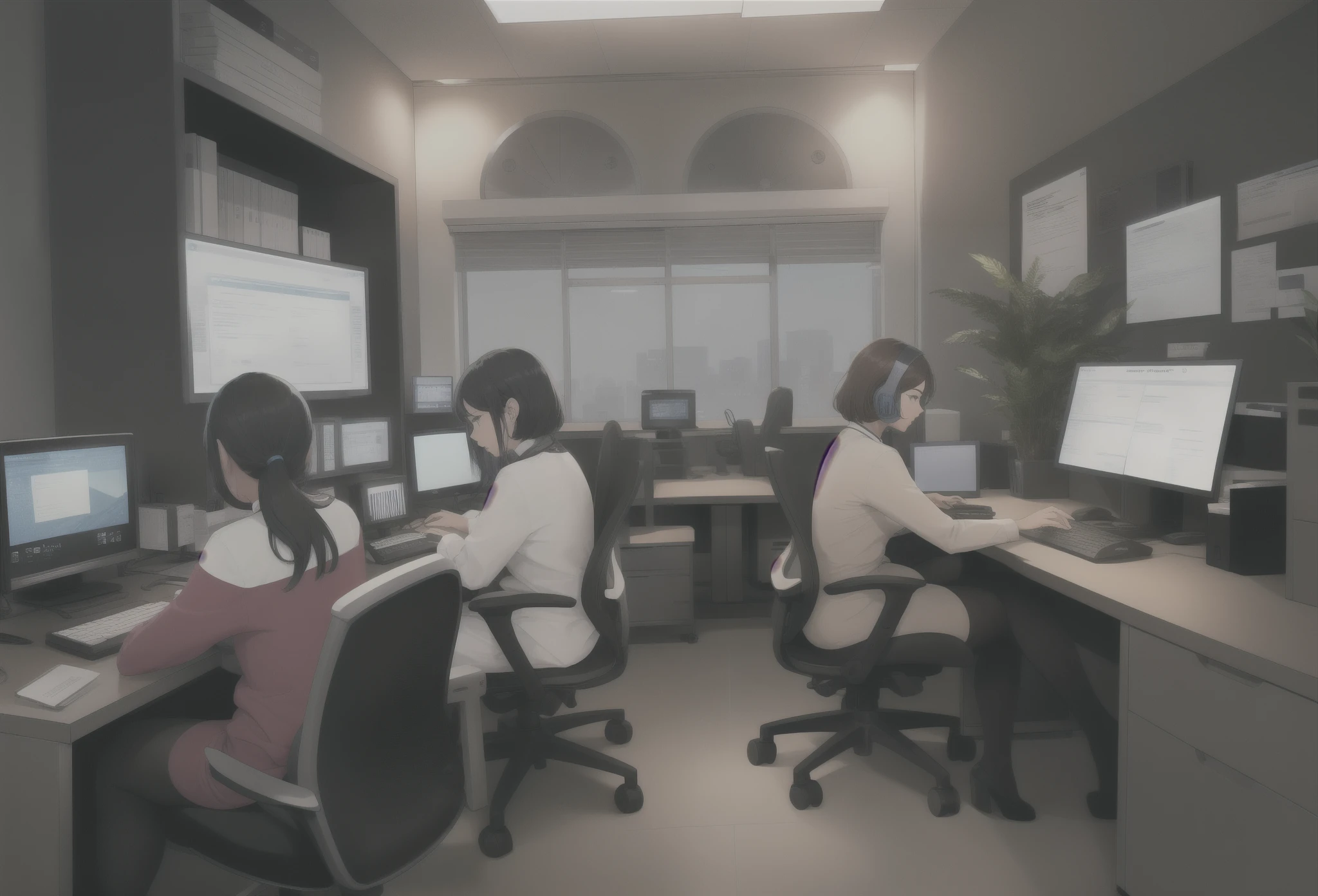 office scene, nany people are working with computers
