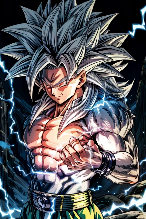 art by Cornflower, dreamy, cool super saiyan Goku covered with white aura, white lighting , to mountain background, glowing , high quality, 32 k, ultra hd, perfect anatomy, soft color, shinning , full lightning, cinematic lighting