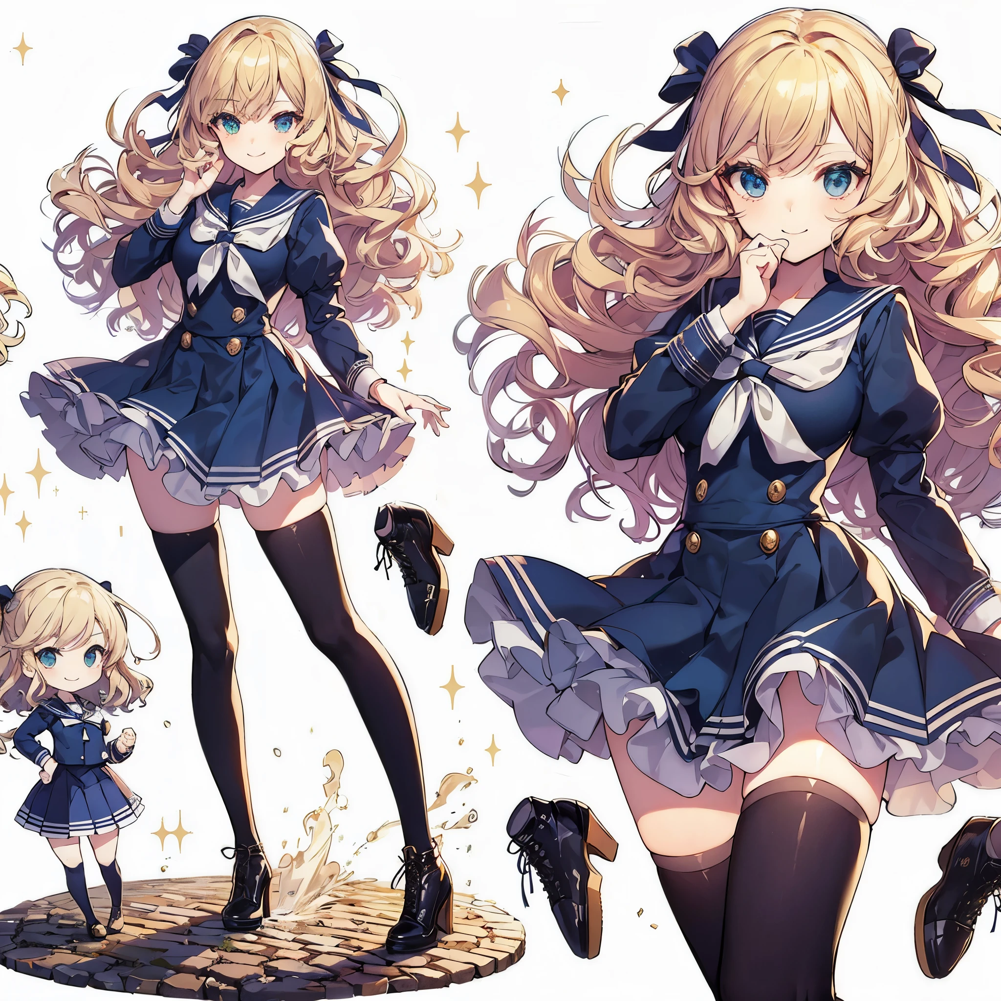 (masterpiece, top-quality), (Perfect athlete body:1.2), (detailed hairs), Ultra-fine, anime styled, full bodyesbian, 独奏, aristocratic high school girl, Blonde curly hair and sapphire eyes, Dark green school uniform and long skirt, standing on the cobblestones, high heels boots, 8K High Resolution, White background, full bodyesbian、standing with hand over mouth, high-handed atmosphere, A triumphant smile