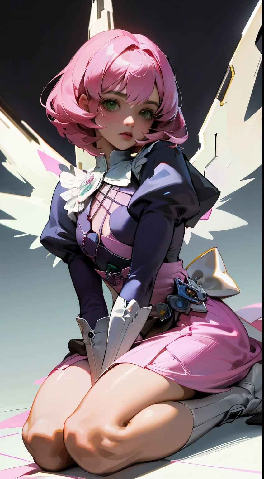 Alisa bosconovitch, melhor qualidade, contemporary, estilo plano, minimalismo, Green Eyes Flat Illustration, cabelo rosa, cabelo curto, cabelos multicoloridos, Camisa Preta, mechanical wings, Head Portrait Close-U, peito pontudo, decote, super decote, middlebreasts, Tekken，cabelo rosa pastel, 1girl, em quimono, hand-painted，Desenho de linha sem cor, colorida do yandere pastel, Tekken, [Detailed illustrations, Arte baseada em anatomia extremamente ideal, desenhos muito detalhados e detalhados, delicate lines with slowness and urgency, Realistic texture expression],(((Linhas principais coloridas)),(Obras de arte com excelente artesanato),(fundo do parque),[ anime Menina japonesa bonita 14 anos de idade Skinny] cabelo rosa claro, com roupa de empregada，figura esbelta，robusto，He sat on the floor，Vestido com roupas de empregada rosa e branco，cabelos muito curtos，com orelhas de gato，quadratic element，, kawaii cor-de-rosa na roupa da era de 1910, Alisa Bosconovich pink lips, no estilo da paleta de cores suave aurorapunk, an anime illustration of his face, gifs animados, hand drawn animation, charming sketches, suave e brilhante, romantismo nebuloso, Estilo Superflat, fundo branco - ar 1:1 - niji 5 - estilo expressivo --s 50