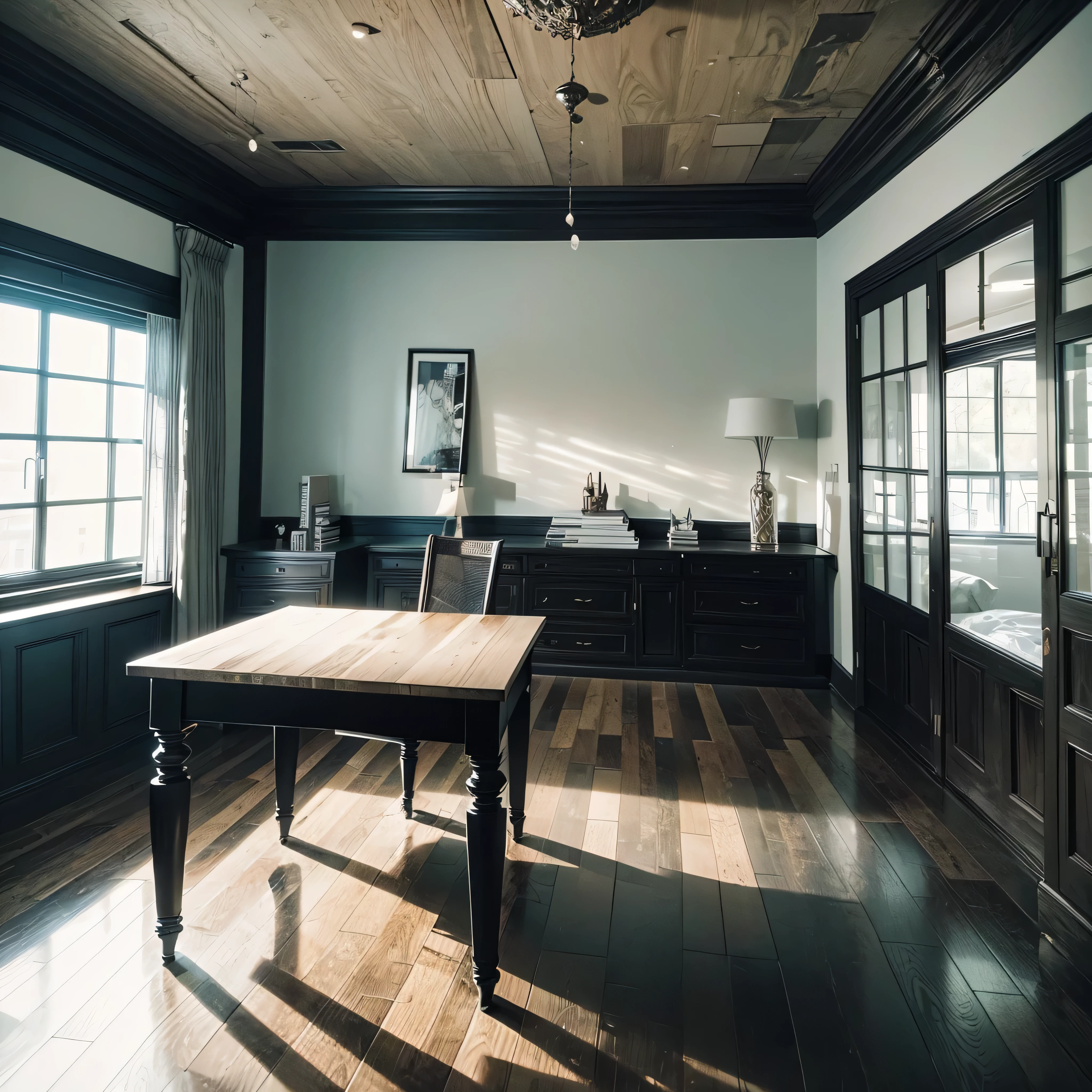black and aesthetic , interior for study room , clean and good, hyper realistic rich look