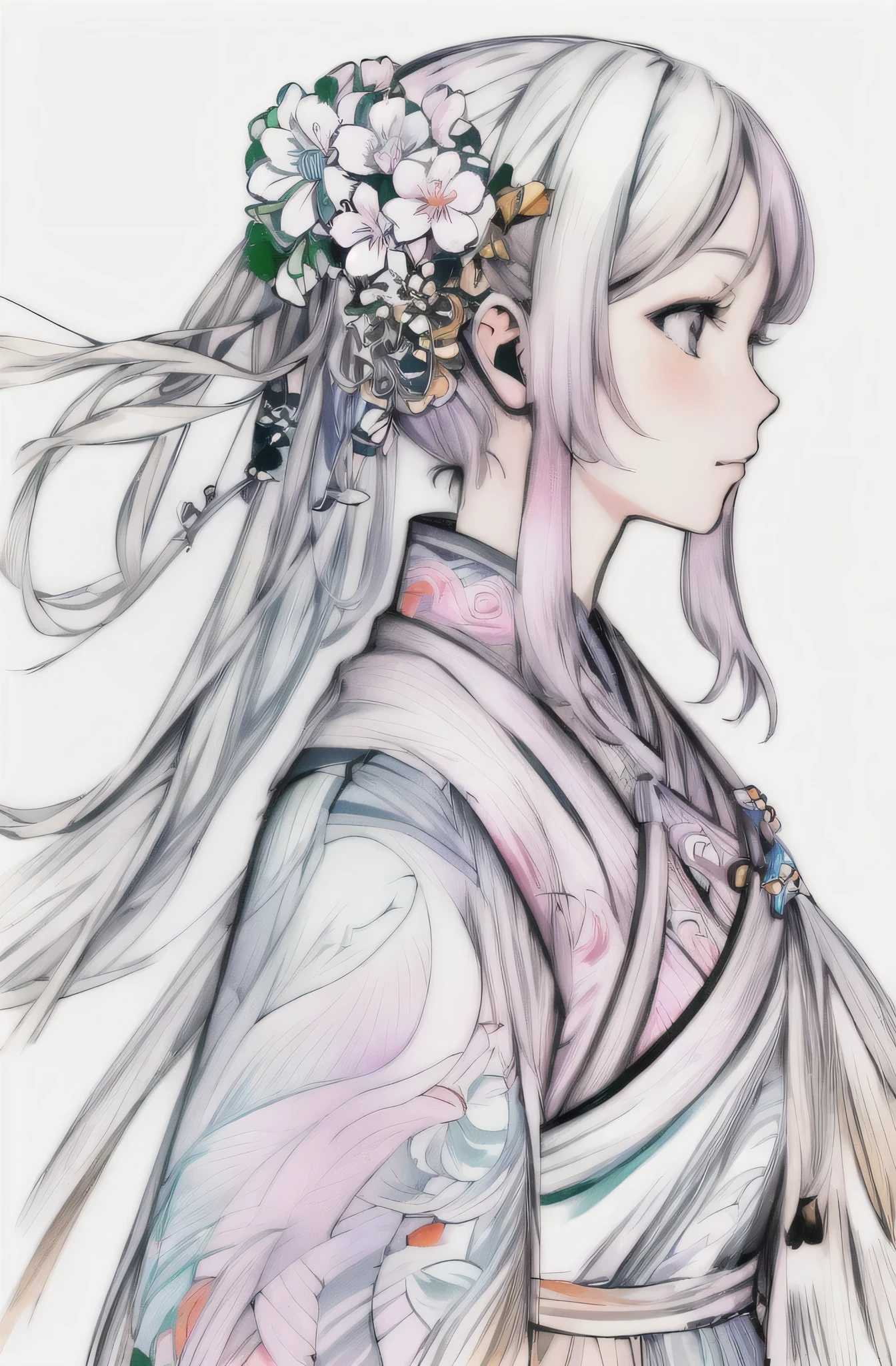 Coloring book using colored pencils, 1girl in, (masutepiece), (Best Quality), (ultra high detailed)