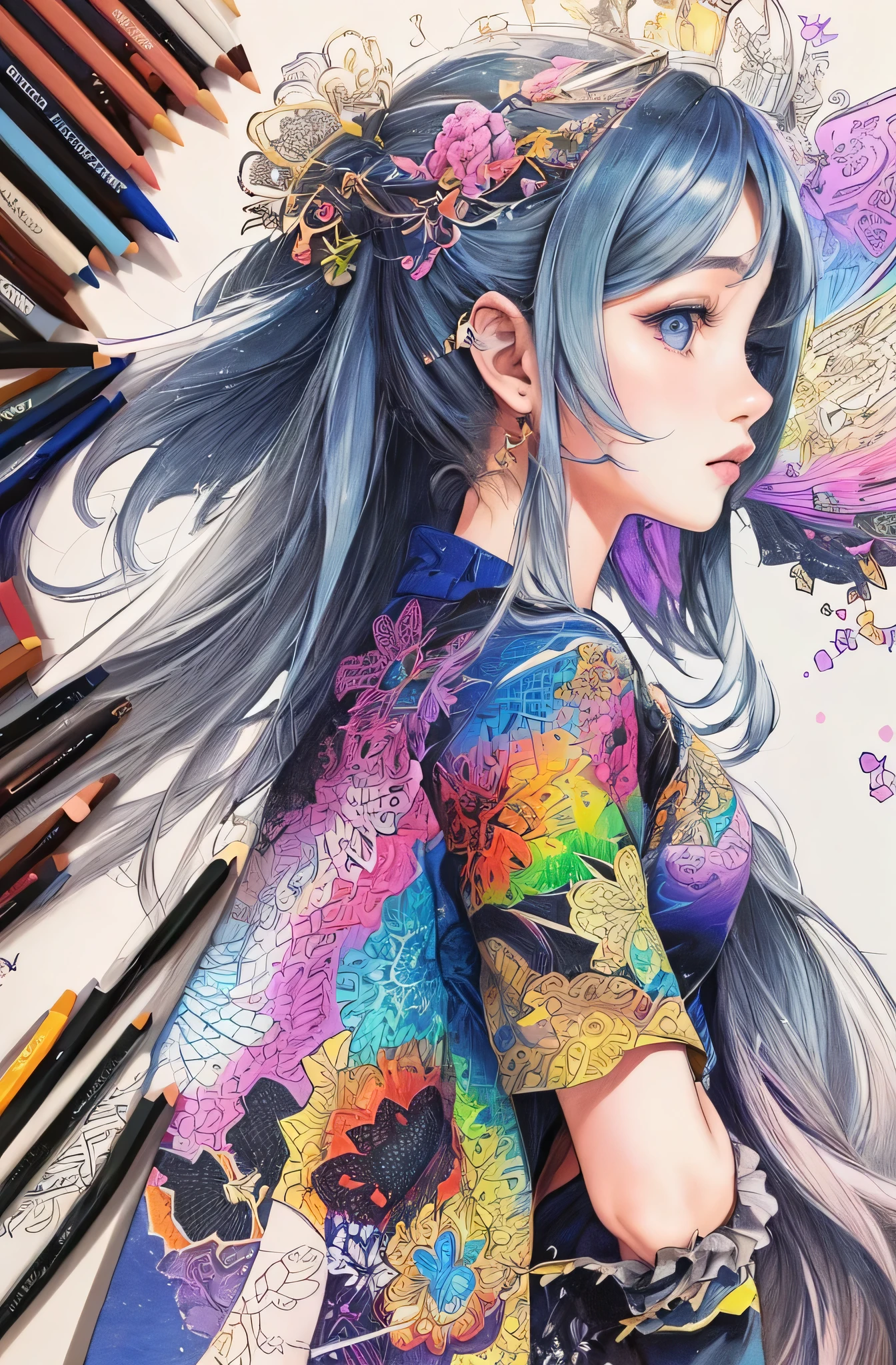 Coloring book using colored pencils, (masutepiece), (Best Quality), (ultra high detailed)