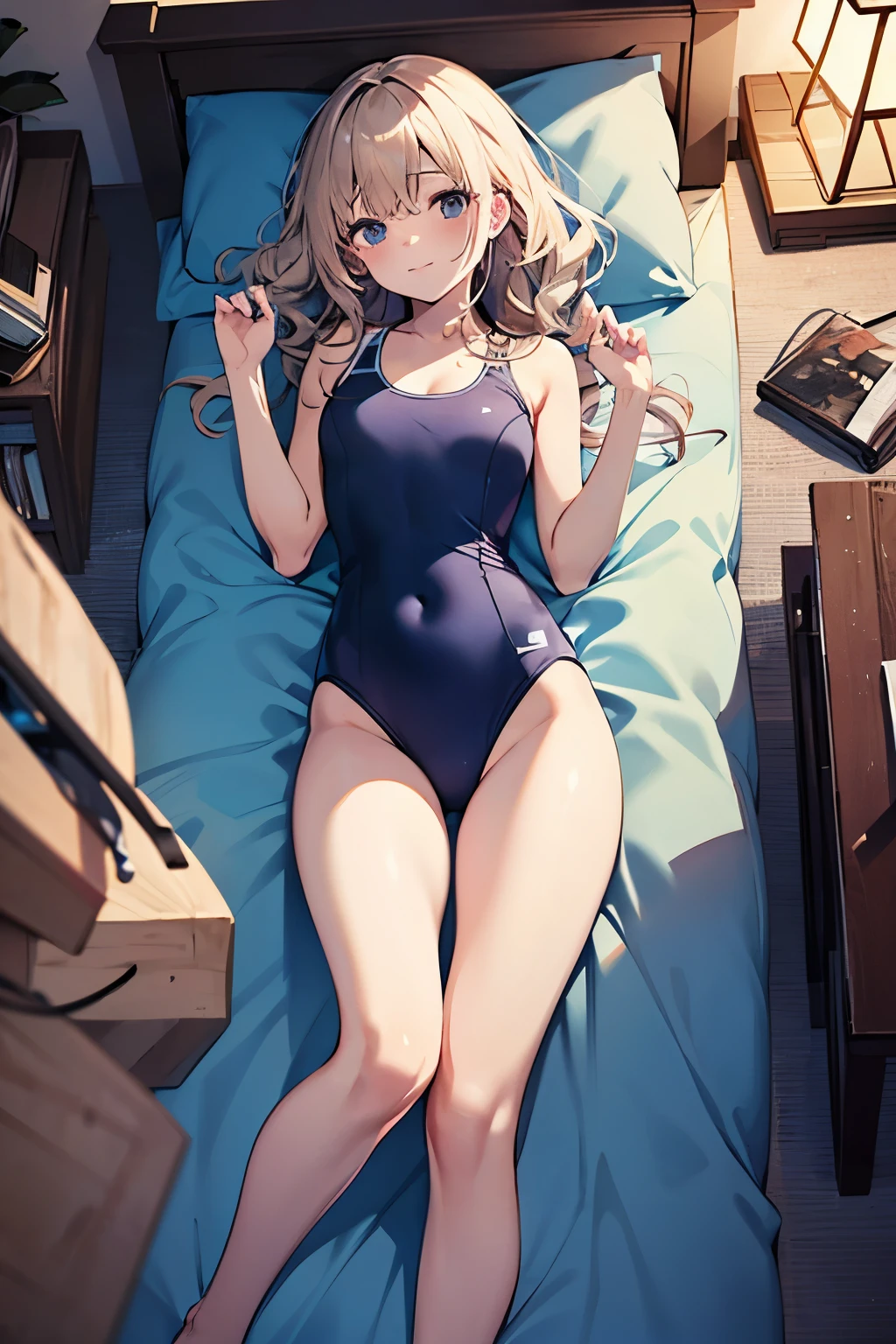 hiquality、top-quality、Full limbs、The ultra -The high-definition、complete fingers、Slender beauty、ssmile、Wearing a shiny school swimsuit、shinny skin、large udder、Are sleeping、Bedrooms、Dramatic Writing