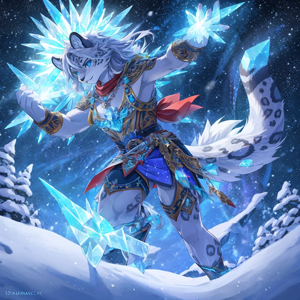A snow leopard,stronagic energy,gorgeouagic, crystals,,The upper part of the body