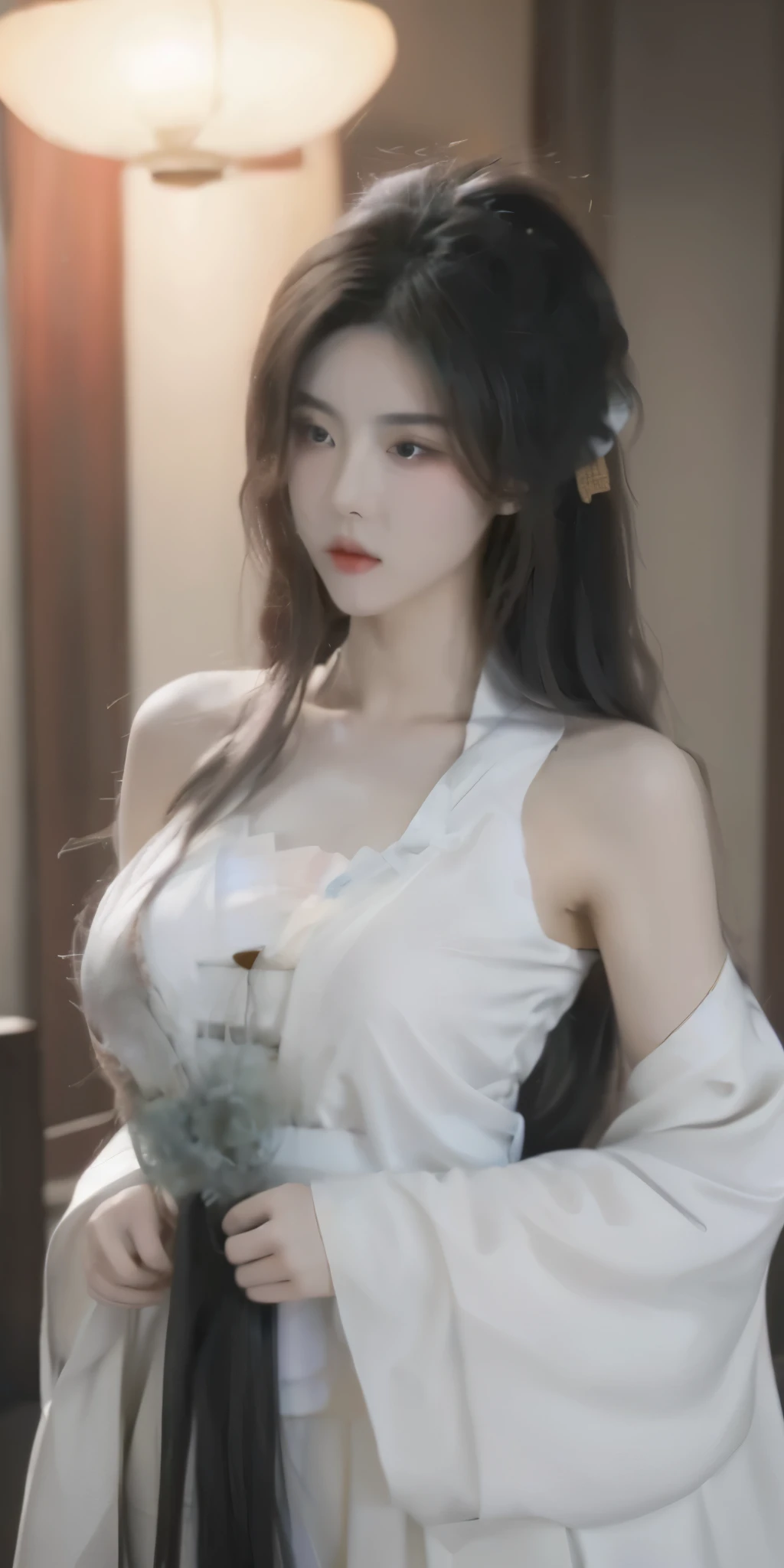 girl,brunette color hair,,,Hanfu,open chest,cparted lips